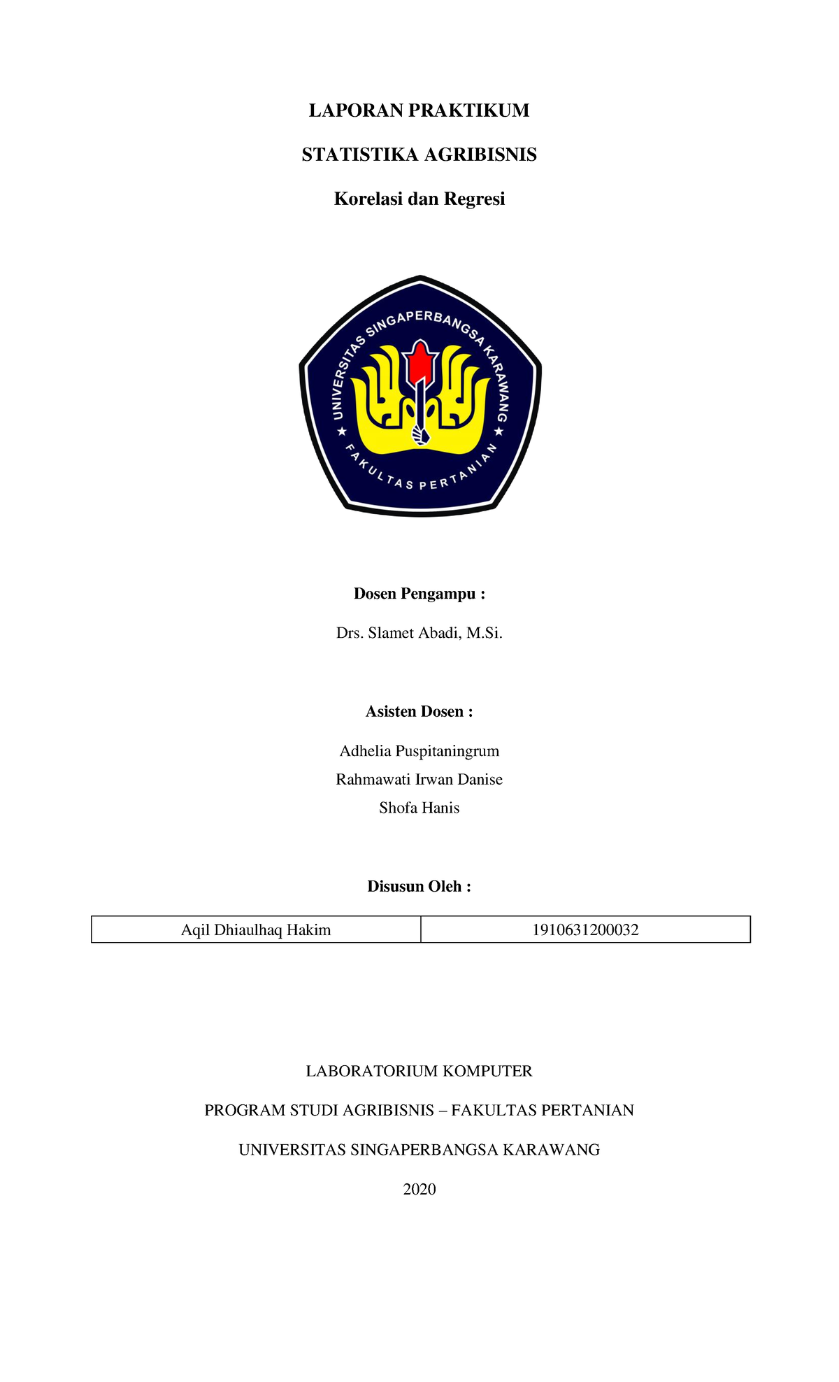 Laporan Praktikum Korelasi Regresi - LAPORAN PRAKTIKUM STATISTIKA ...