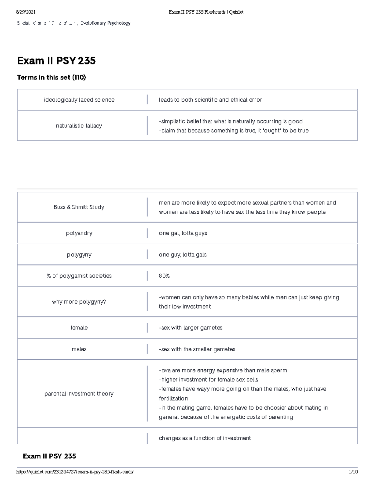 Exam II PSY 235 Flashcards Quizlet - Exam II PSY 235 Social Science ...