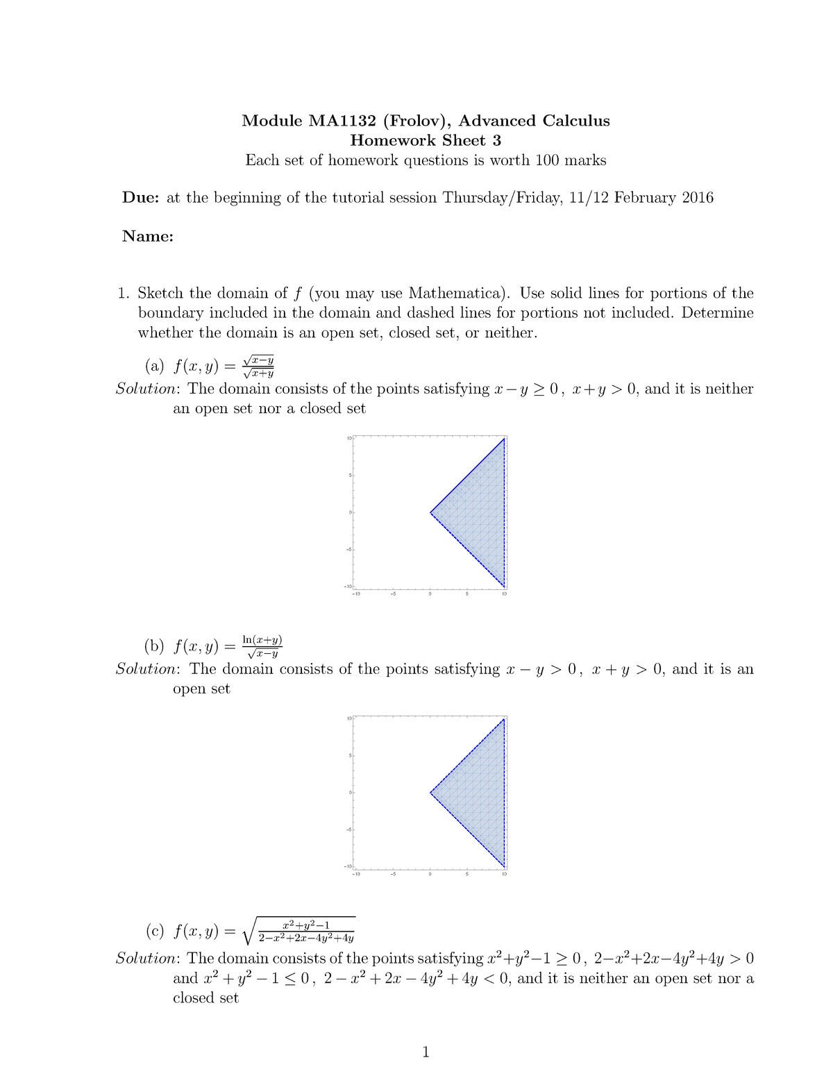 Ma1132 15 16 Problem Set 3 Solutions Module Ma1132 Frolov Advanced Studocu