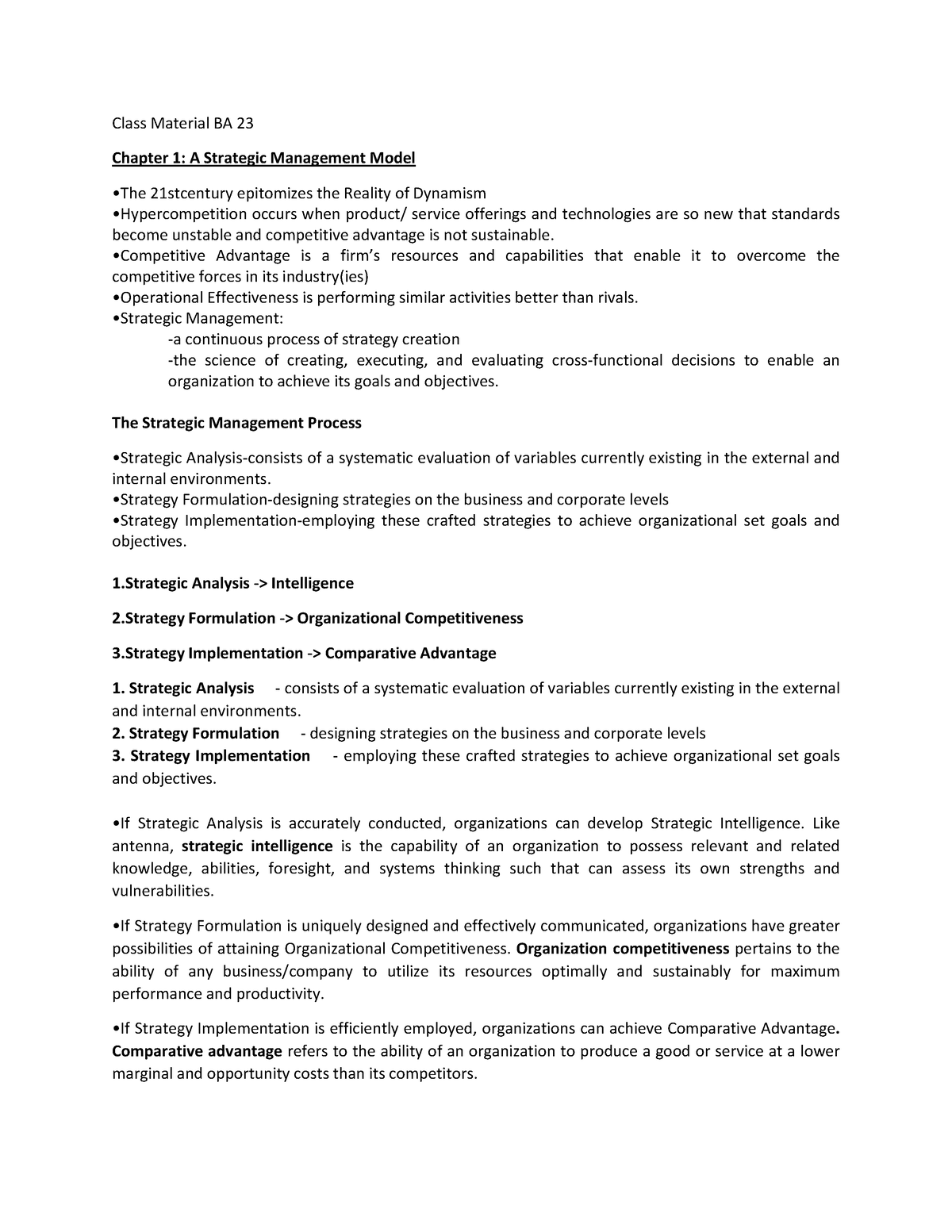 BA 23 Module 1 Chap 1-3 Summary PDF, PDF, Strategic Management