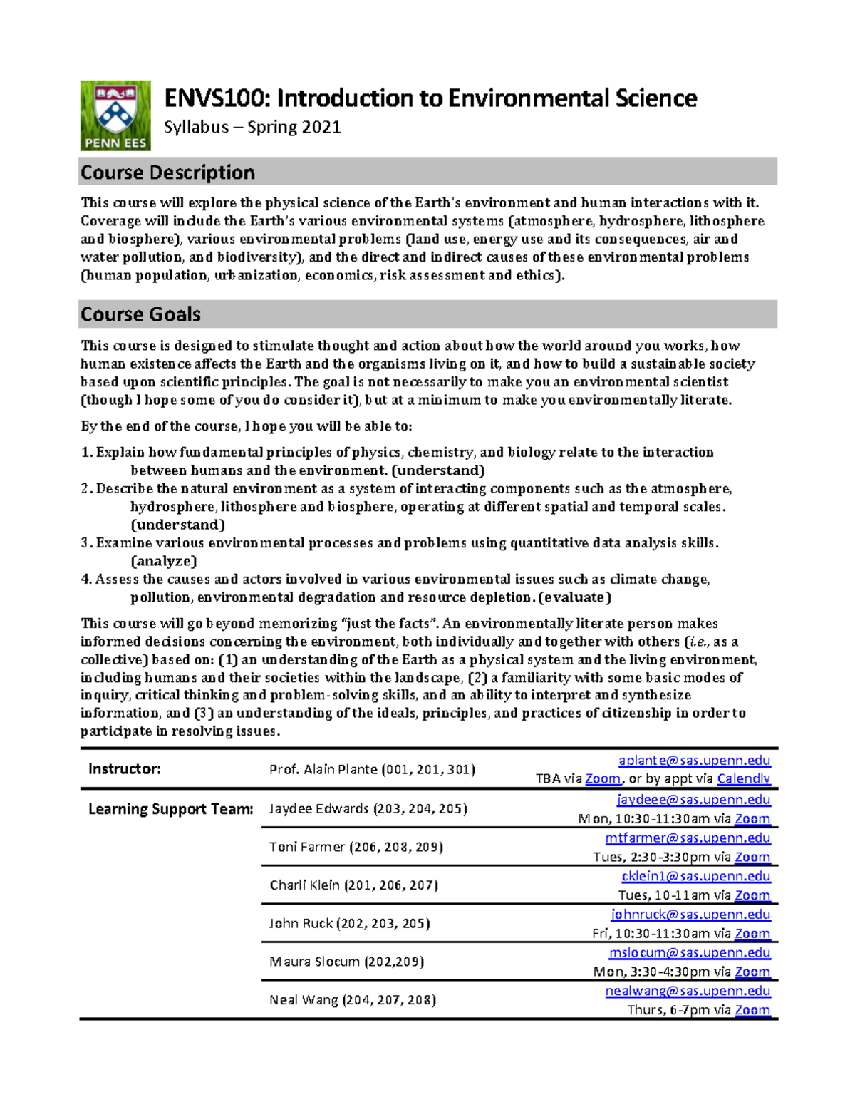 ENVS100-2021A Syllabus - ENVS1 00 : Introduction To Environmental ...