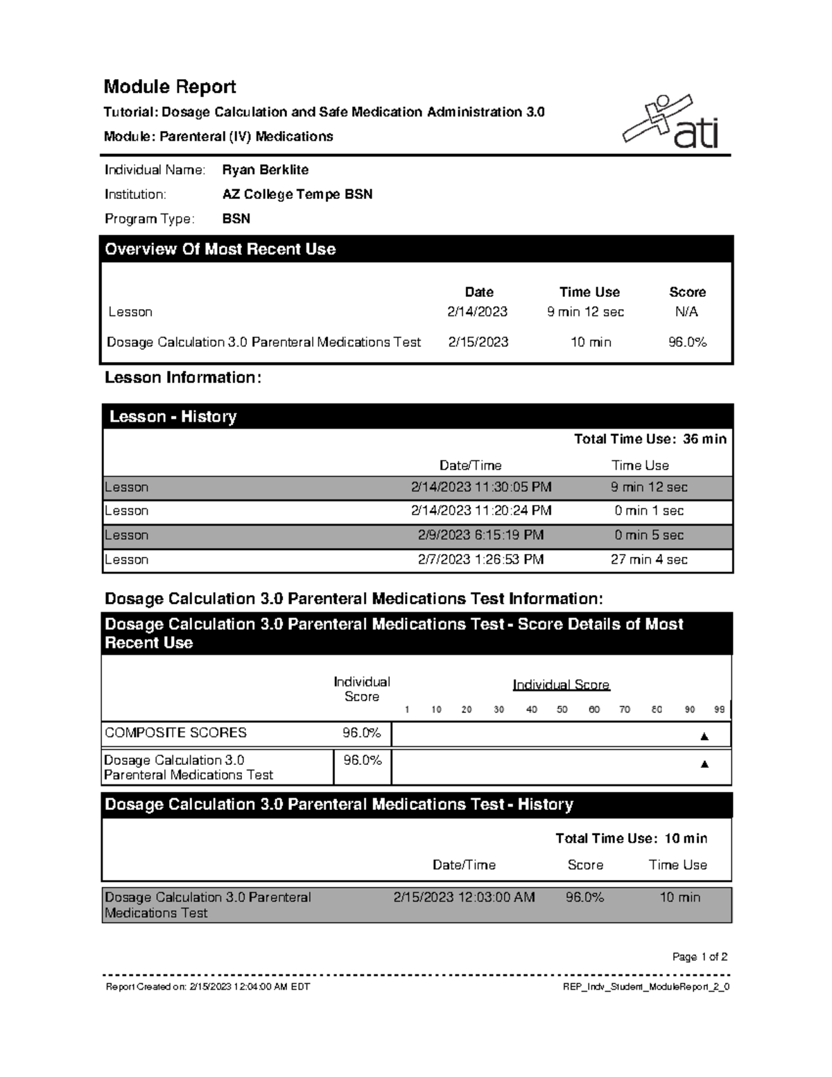 Ryan Berklite Parenteral (IV) Medications Module Report Tutorial