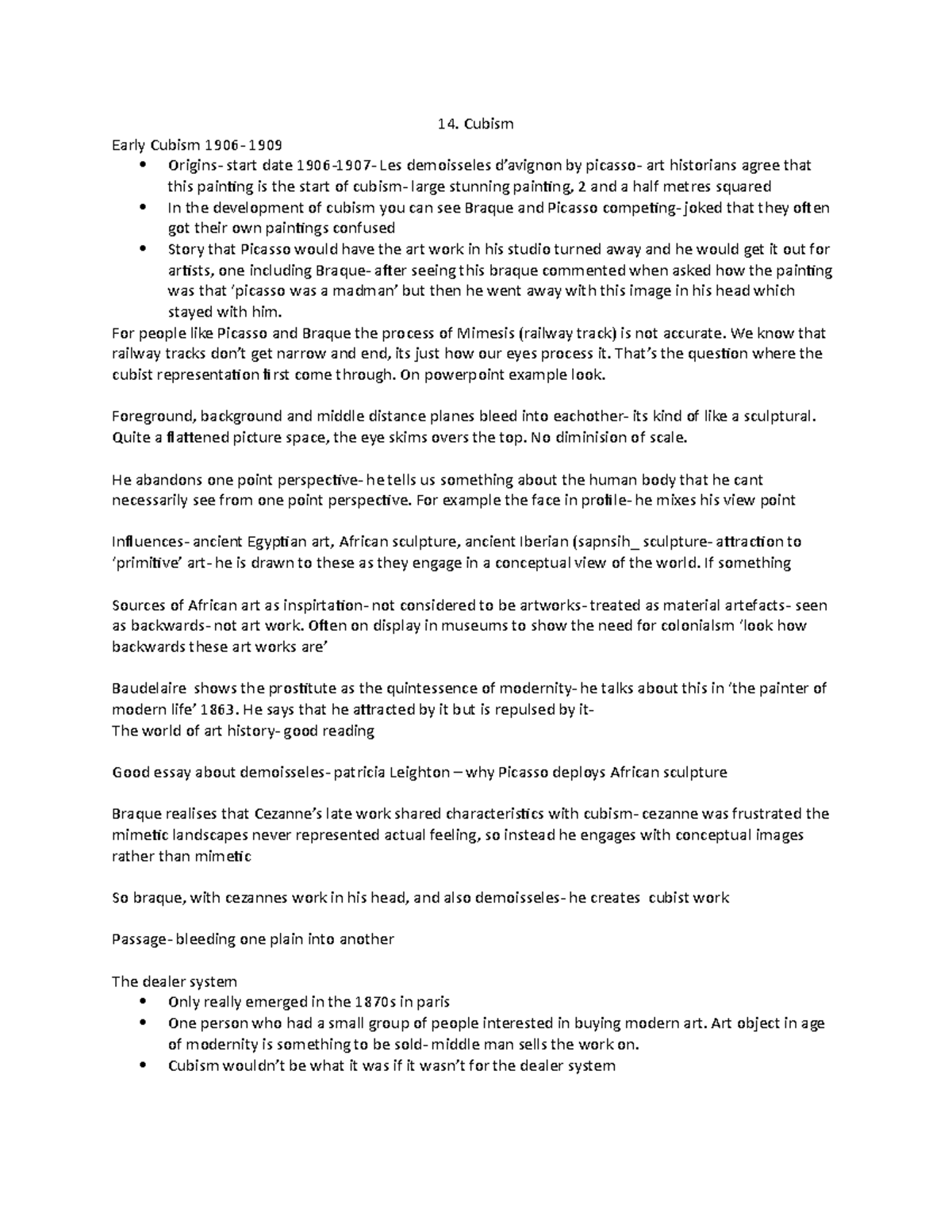 14. Cubism - Lecture notes 14 - 14. Cubism Early Cubism 1906- 1909 ...