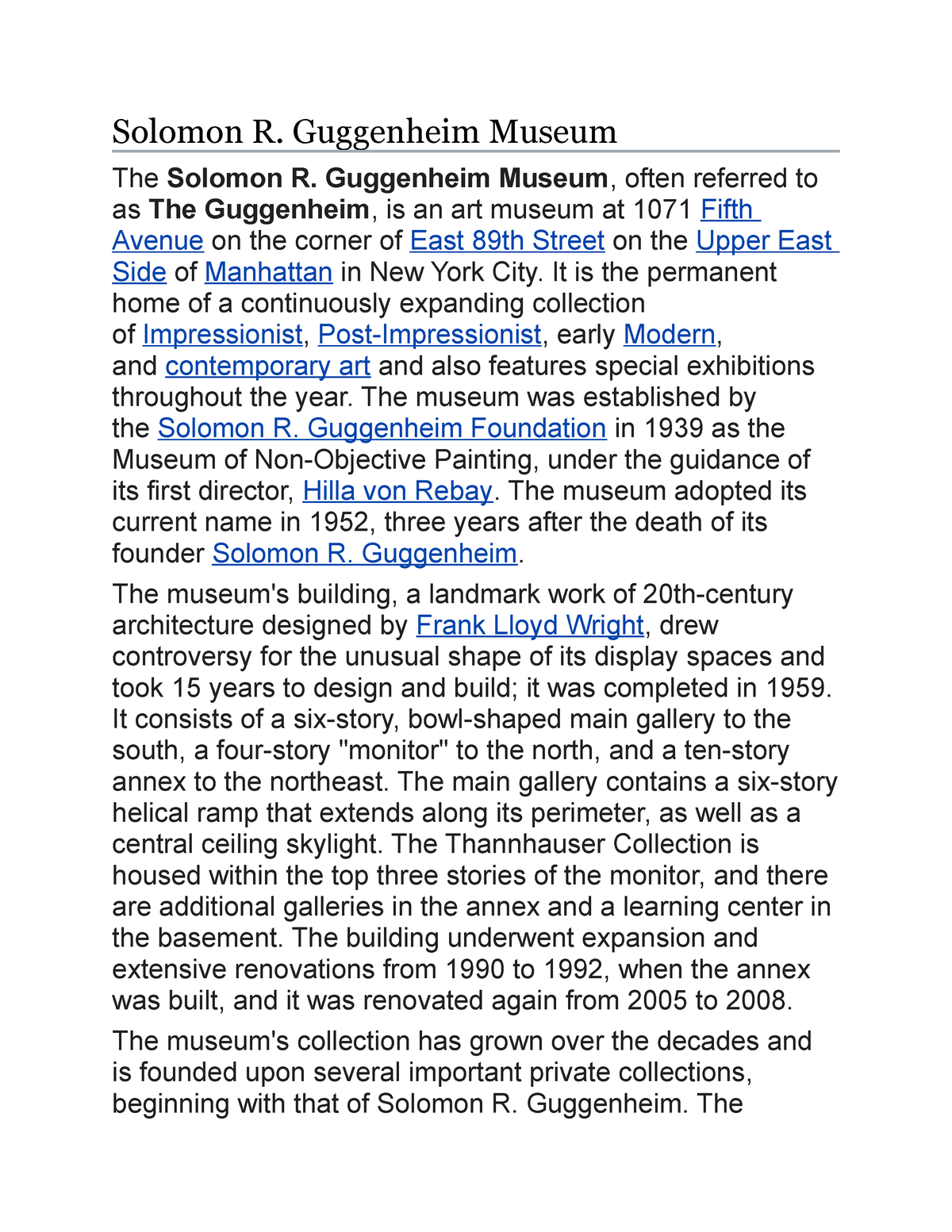 Docx8 - Notes - Solomon R. Guggenheim Museum The Solomon R. Guggenheim ...