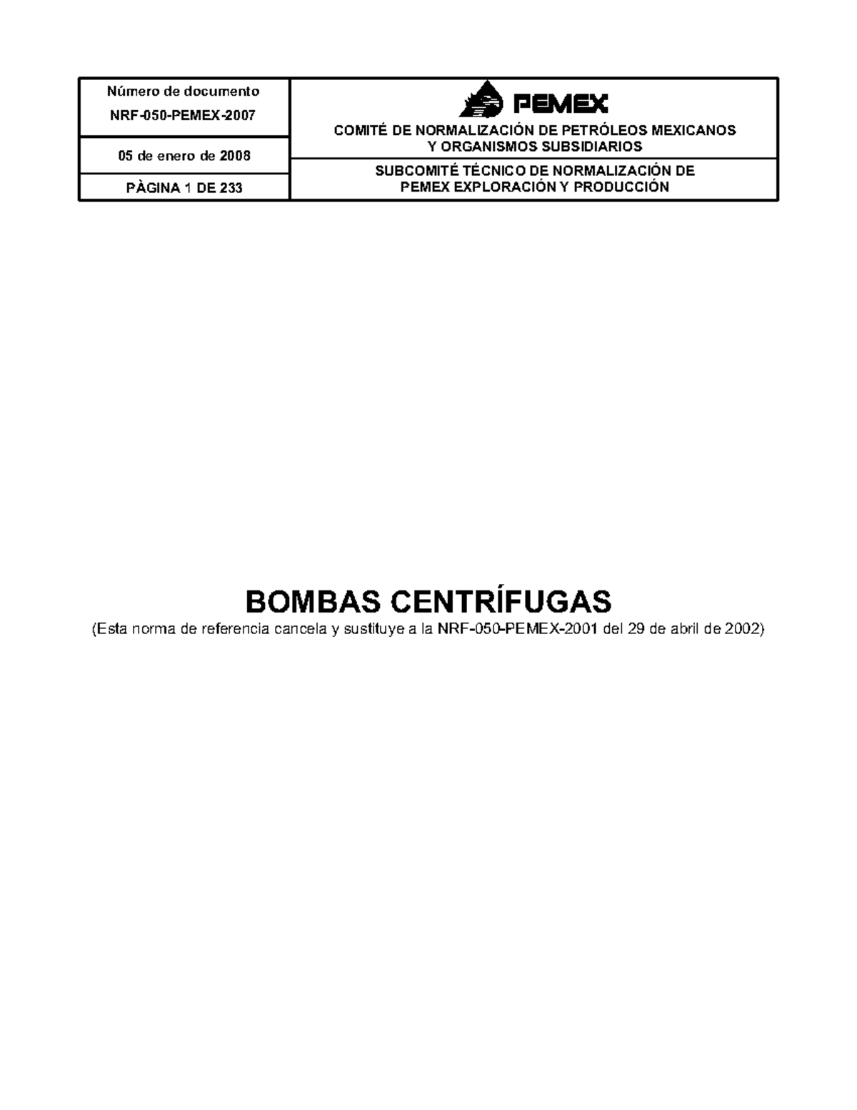 NRF 050 Pemex 2007 - Lecture Notes 1 - Número De Documento NRF-050 ...