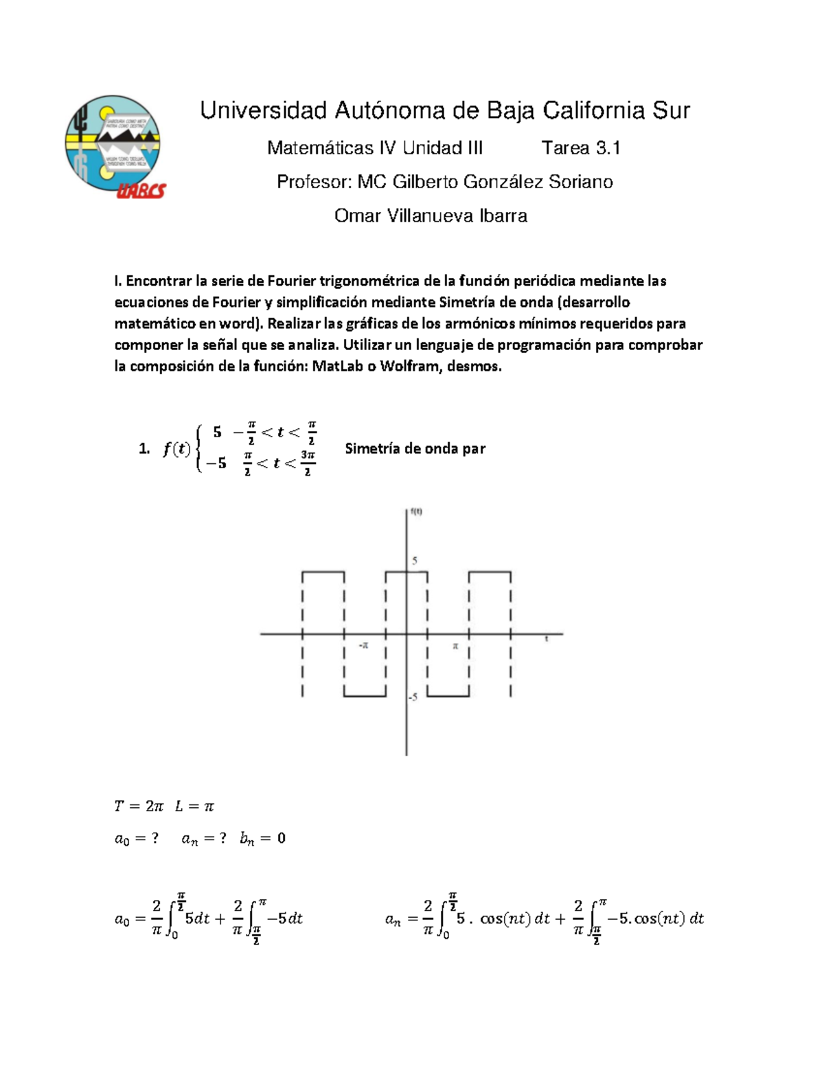 Serie De Fourier Trigonométrica Con Simetría De Onda Universidad De