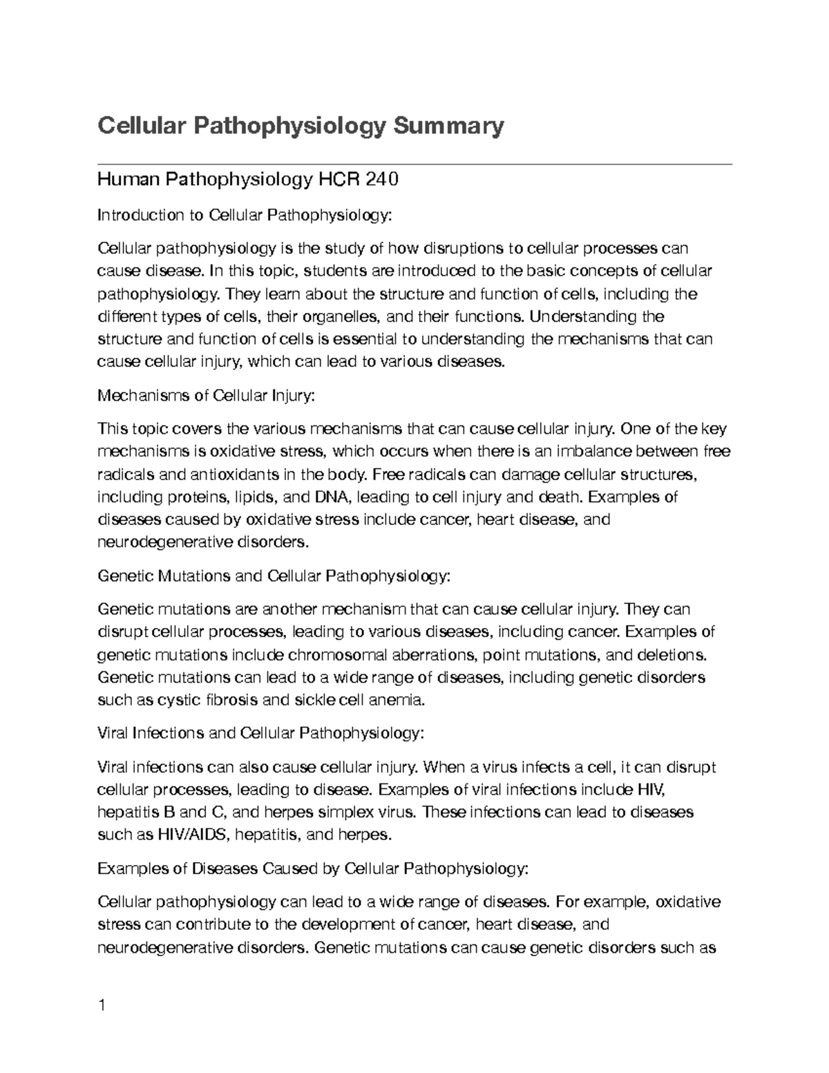 Cellular Pathophysiology Summary - In this topic, students are ...