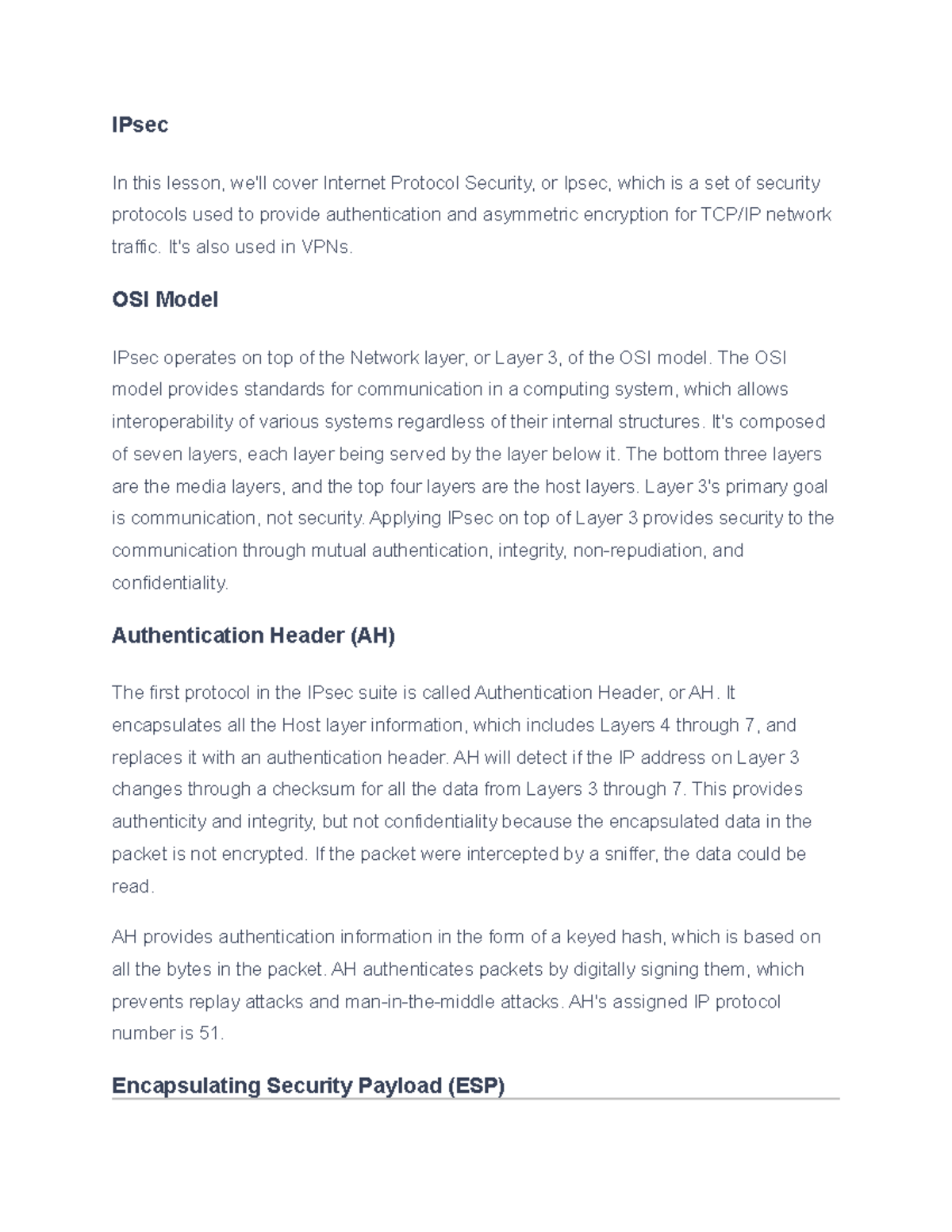 10.1.6 IPsec - This is notes on the first section of chapter 10 - IPsec ...