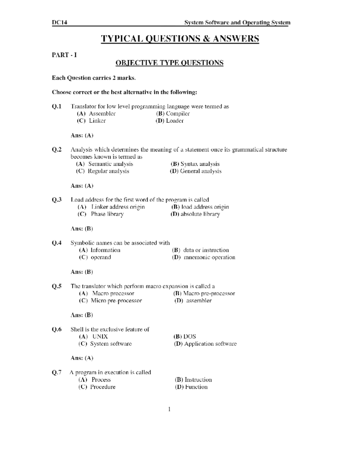 System Software & Operating System - MCQ With Answers Notes - Computer ...