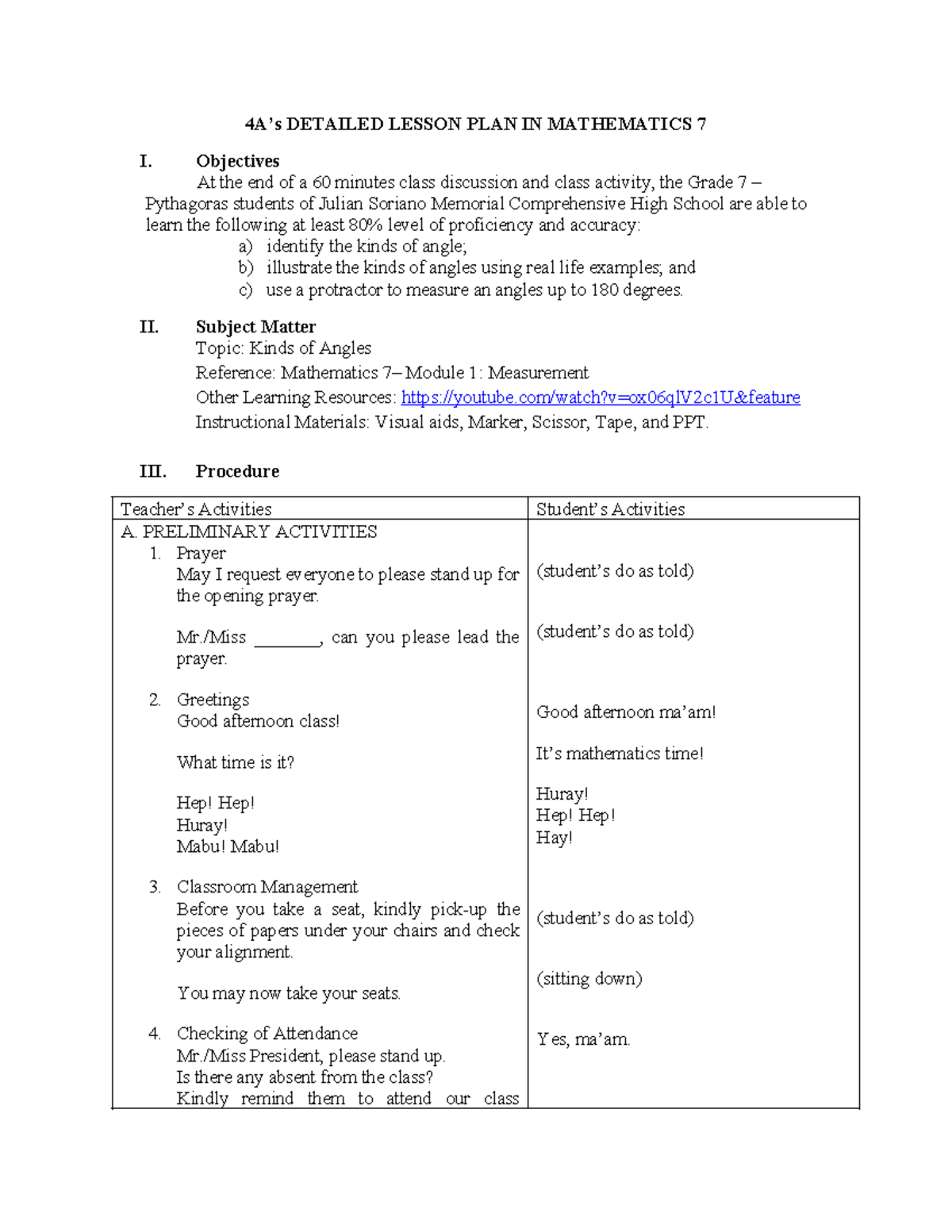 5 copies Short - Lesson Plan - 4A’s DETAILED LESSON PLAN IN MATHEMATICS ...