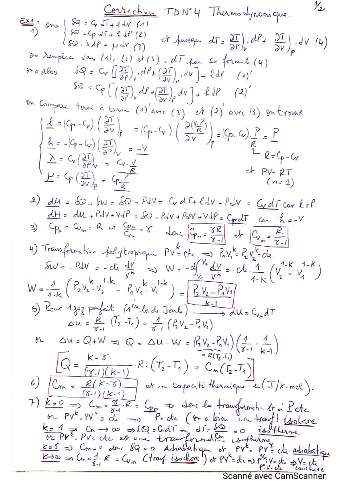 TD4 Correction - Exercices Et Cours Thermodynamique - Thermodynamique ...