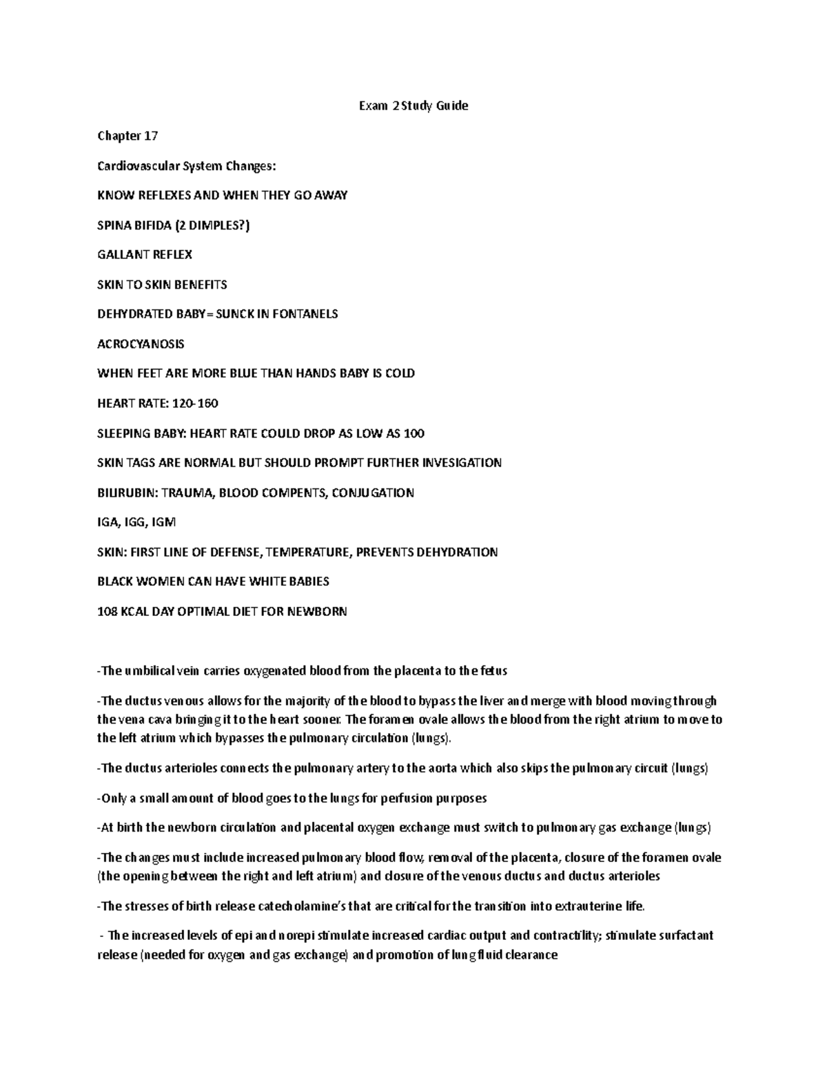 Exam 2 Study Guide Summary Maternity and Pediatric Nursing Exam 2