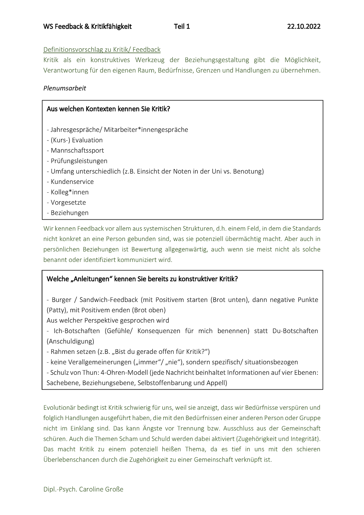 22 - Asfddsf - Definitionsvorschlag Zu Kritik/ Feedback Kritik Als Ein ...