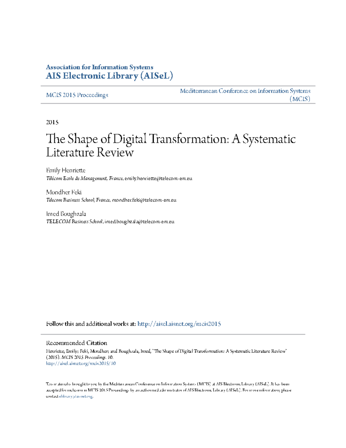 The Shape of Digital Transformation A Systematic Literature Revi ...