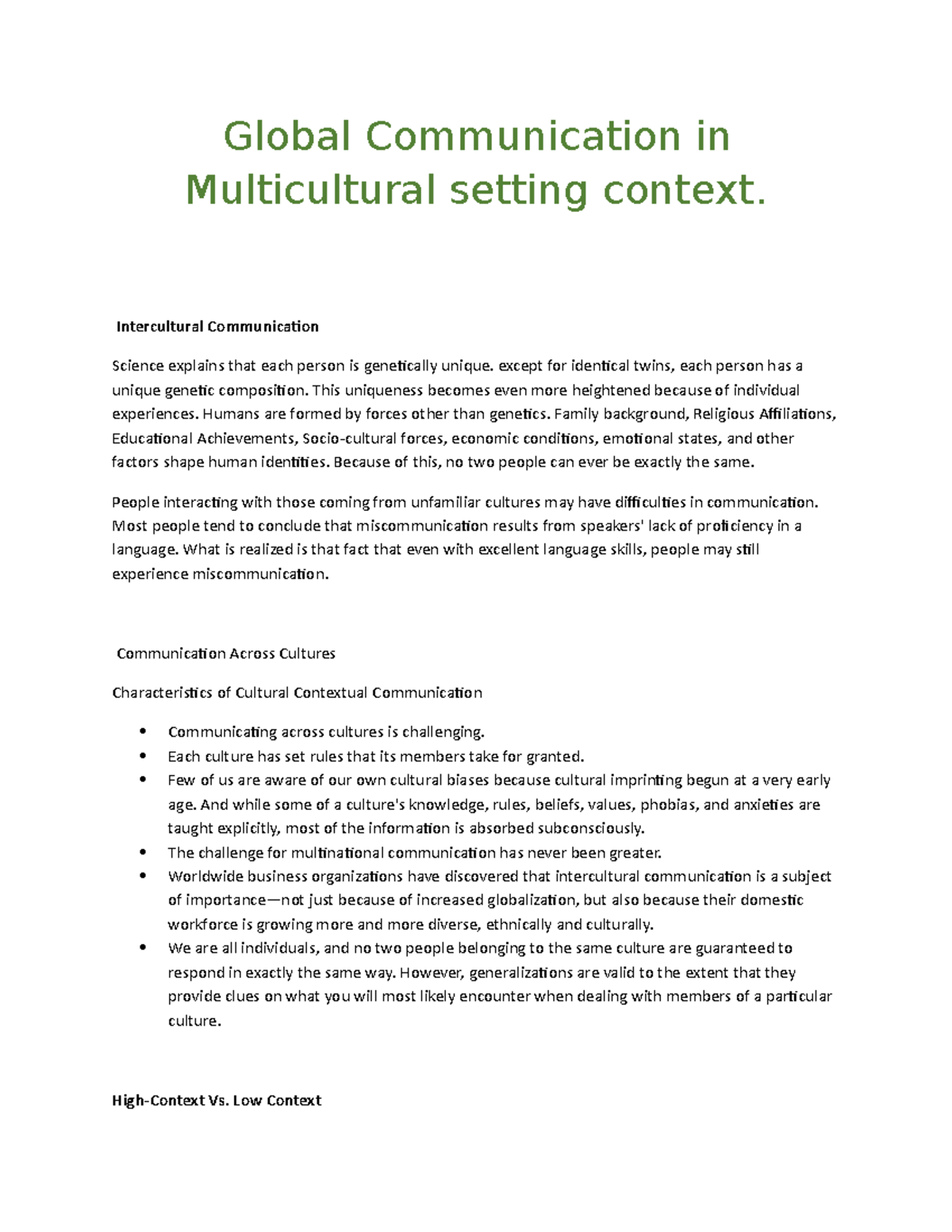 Global Communication In Multicultural Setting Context - Industrial ...