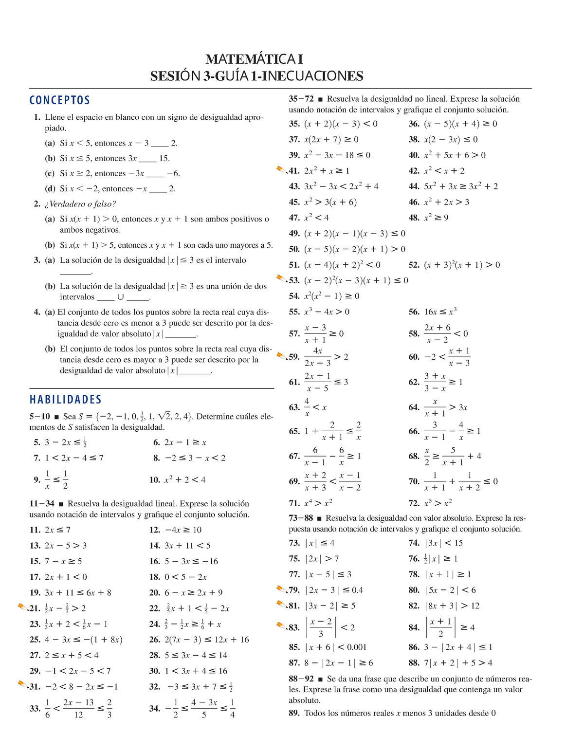 S3 Gu a1 Inecuaciones Tarea 35 72 Q Resuelva La Desigualdad No Lineal 