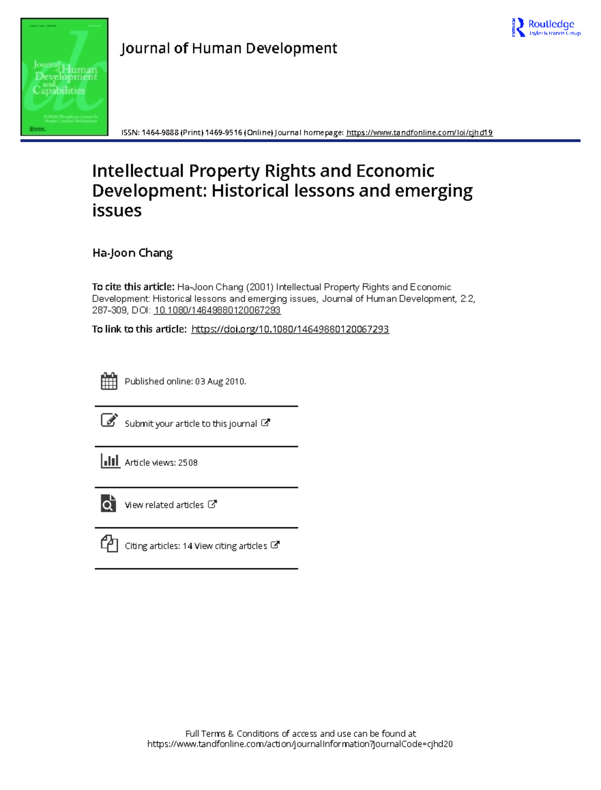 Intellectual Property Rights and Economic Development Historical