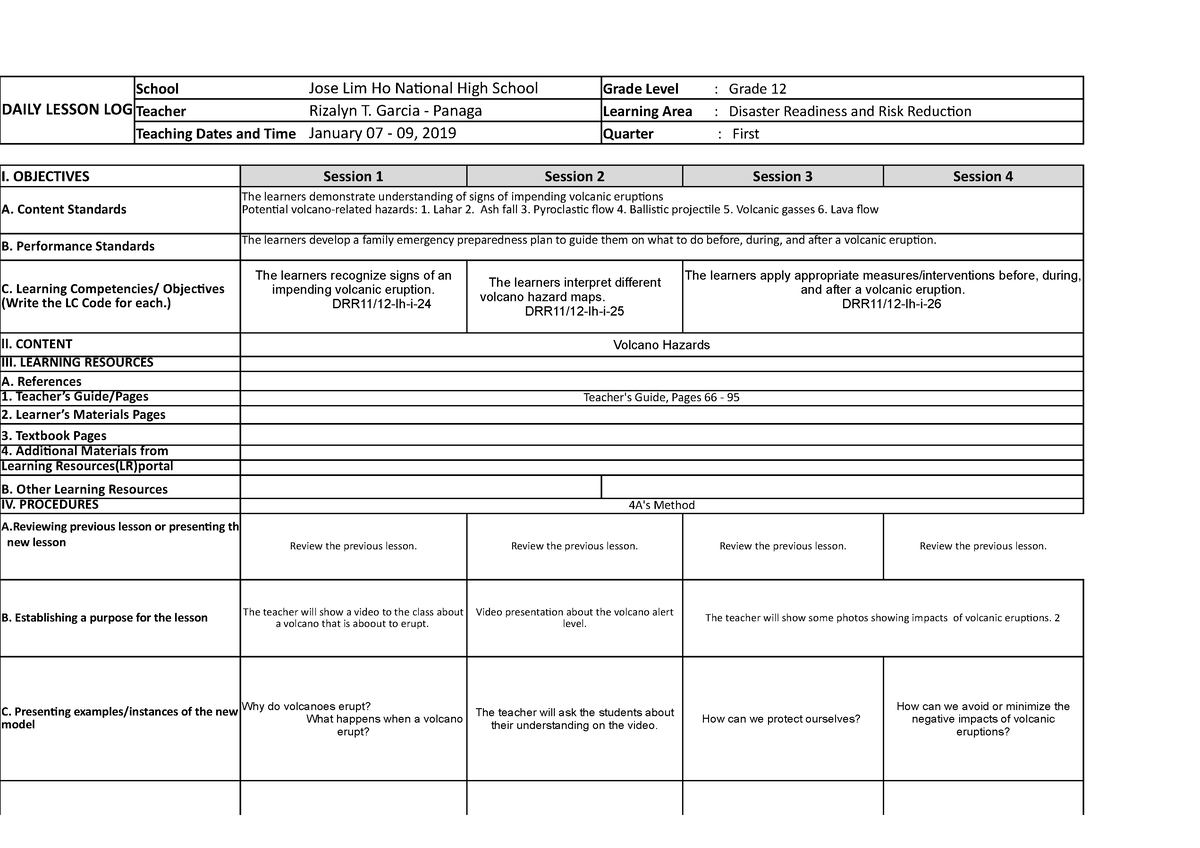 Pdfcoffee - sfwdfsfsdfadfsd - DAILY LESSON LOG School Jose Lim Ho ...