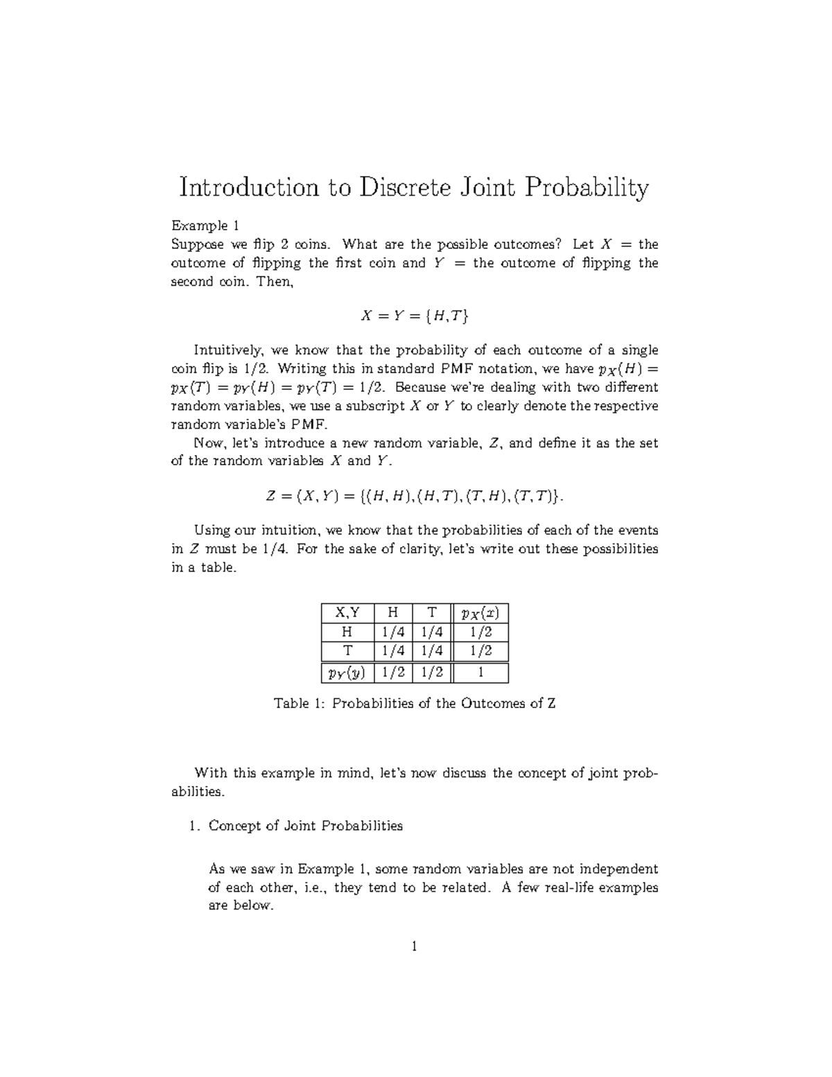 Week 7 Notes - Joint Probabilities - Introduction to Discrete Joint ...