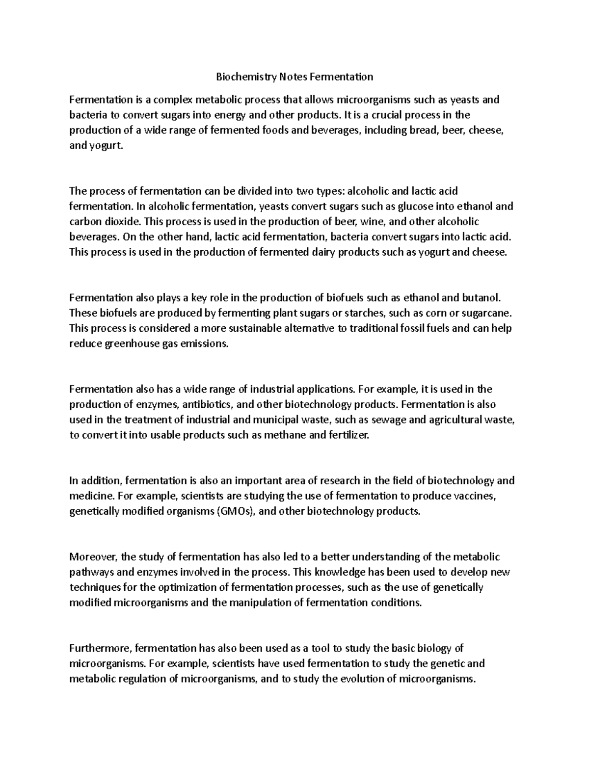 Biochemistry Notes Fermentation Biochemistry Notes Fermentation