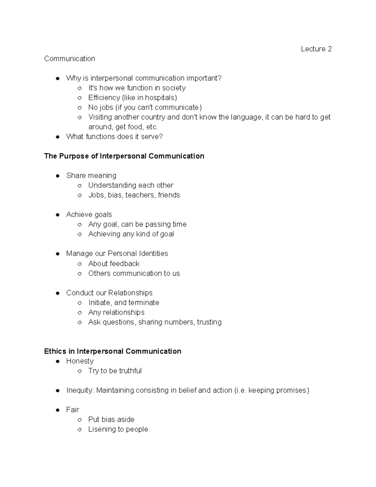 Lecture 2 Interpersonal - Google Docs - Lecture 2 Communication Why Is ...