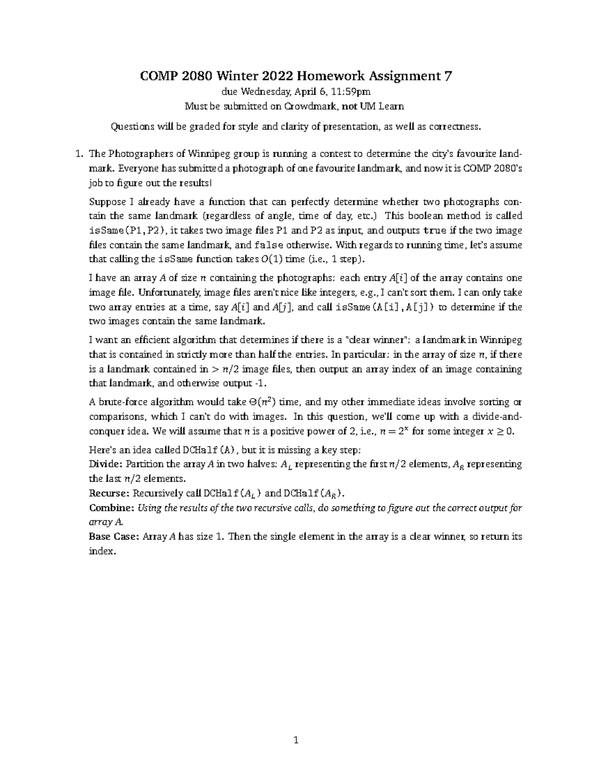 Assignment 7 Questions - COMP 2080 Winter 2022 Homework Assignment 7 ...