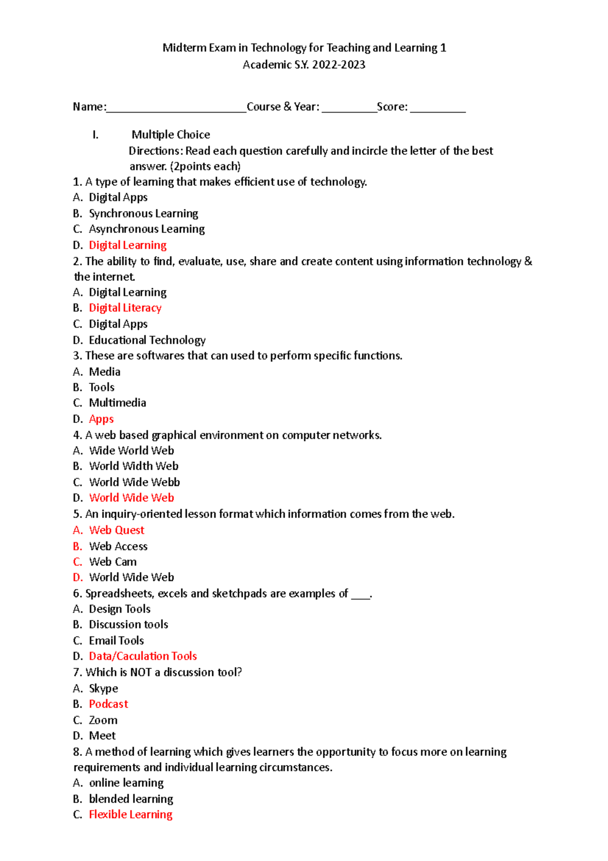 Midterm Exam in TTL 1 - Lecture Notes - Midterm Exam in Technology for ...