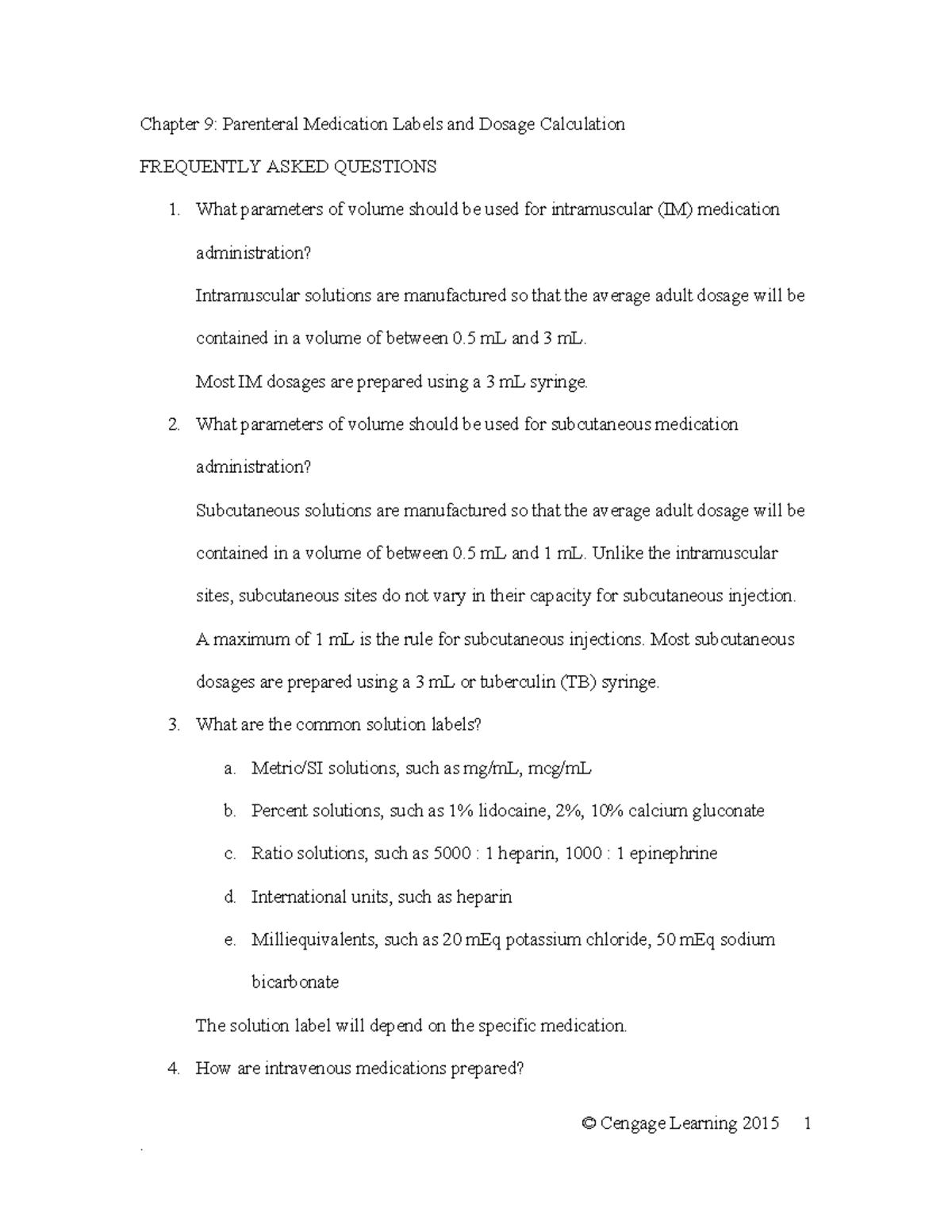 Ch09 faq MED MATH Chapter 9 Parenteral Medication Labels and