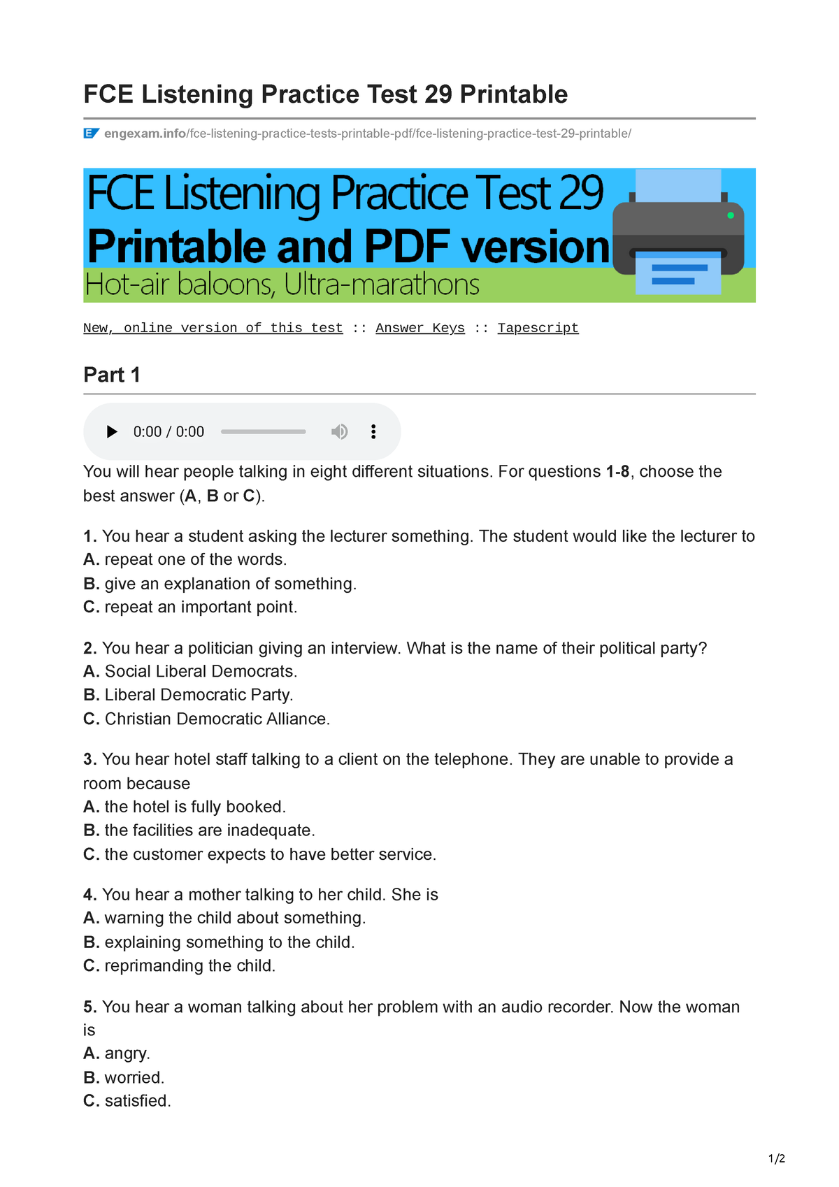 Engexam.info-FCE Listening Practice Test 29 Printable - 1/ FCE ...