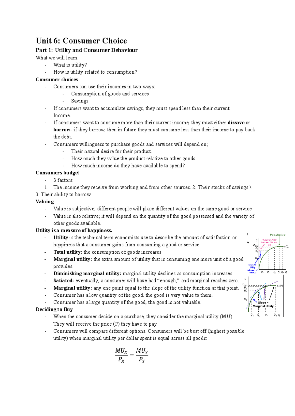 Micro economics - chapter 6 lecture notes - Unit 6: Consumer Choice ...