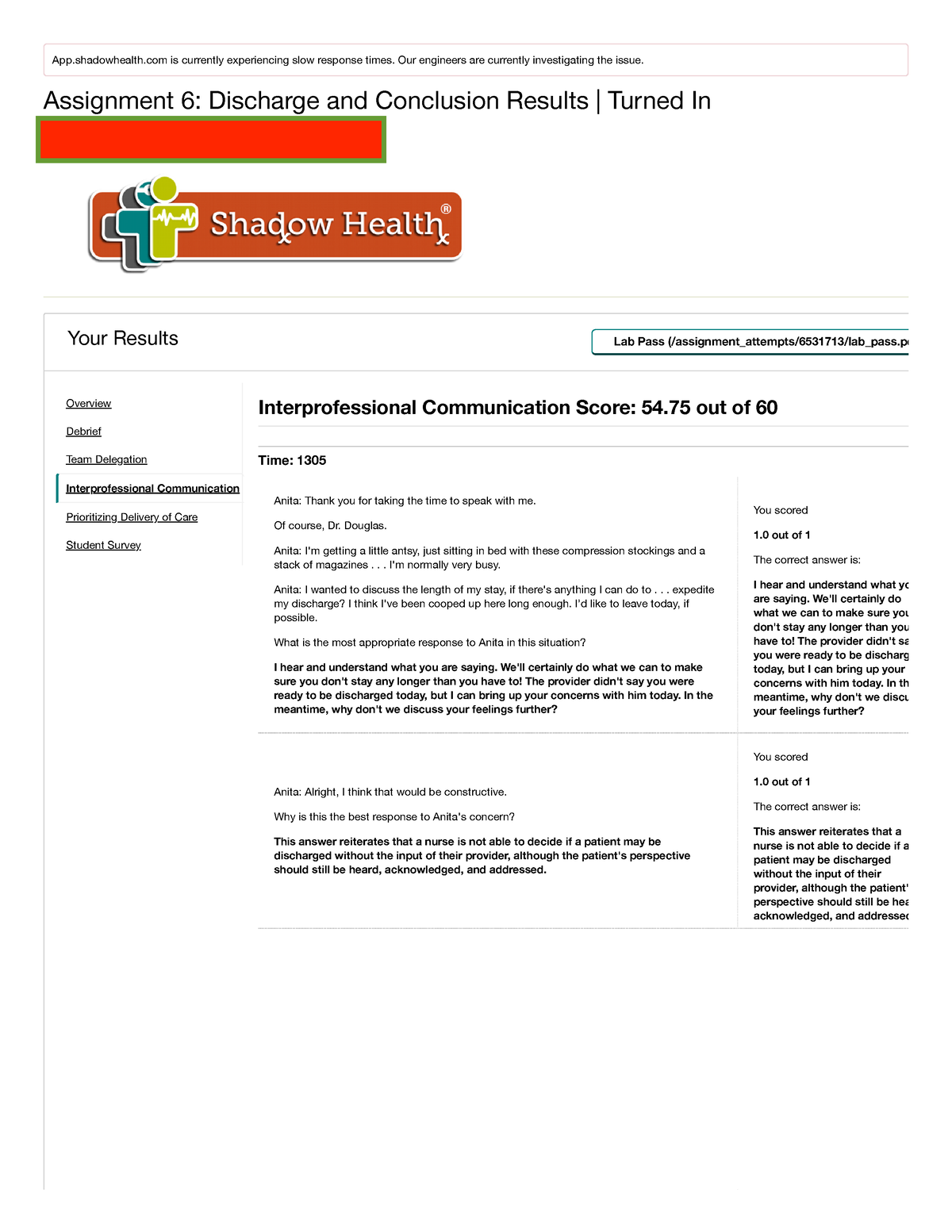 assignment 6 discharge and conclusion prioritization