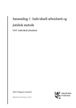 Individuell Arbeidsrett, Innsending 1 - 6345 Individuell Arbeidsrett ...