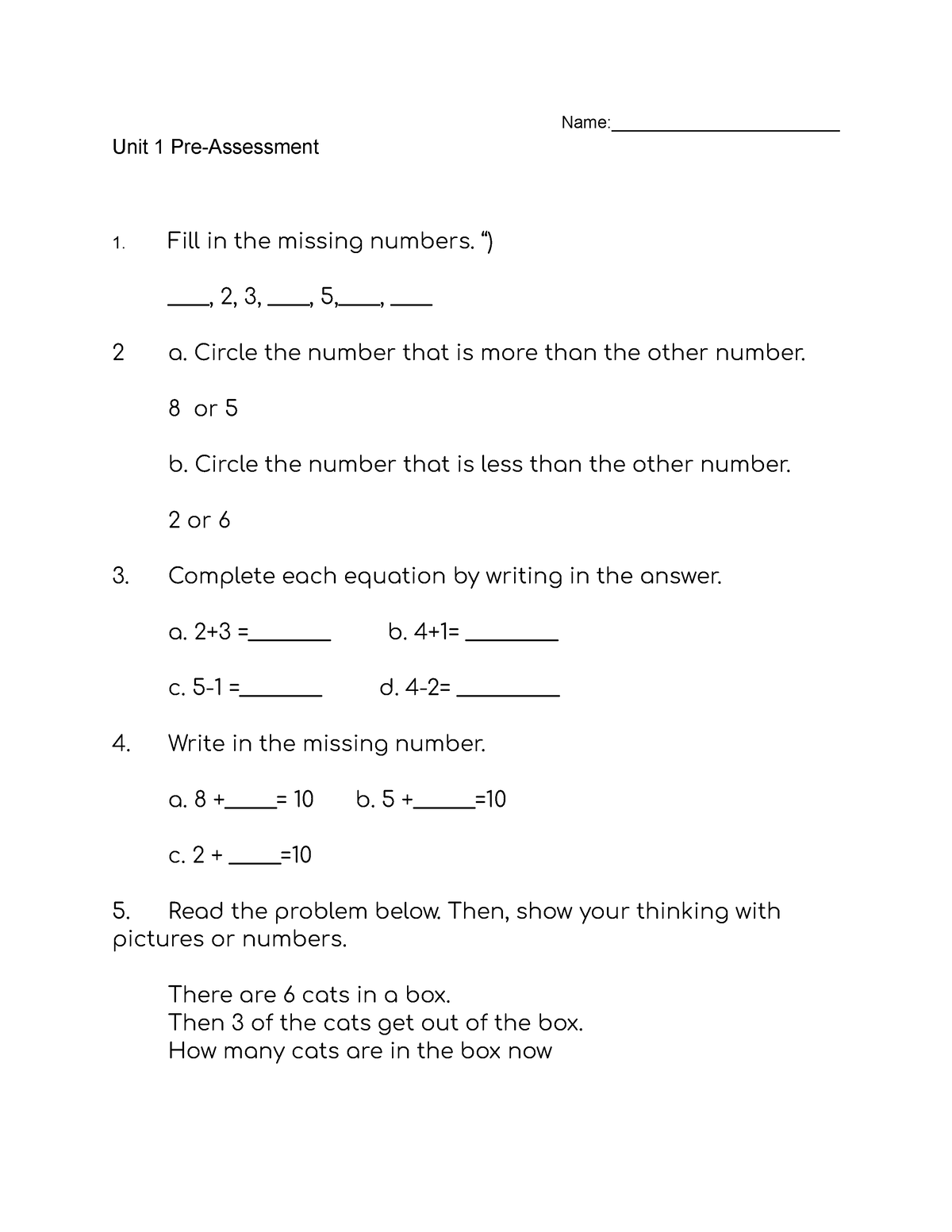 183 Task 1 pre-assessment - Name:________________________ Unit 1 Pre ...