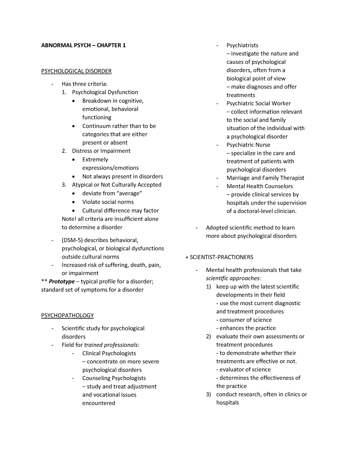 AB Psych - CHAP 1 - Just My Notes - ABNORMAL PSYCH – CHAPTER 1 ...