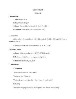 Lesson-plan-4 nstp - LESSONS - LESSON PLAN ENGLISH I. Introduction A ...