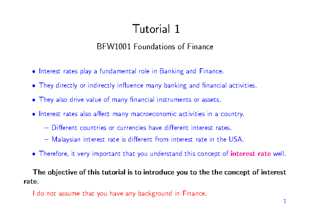 Solution to Tutorial 1 practice Tutorial 1 BFW1001 Foundations of
