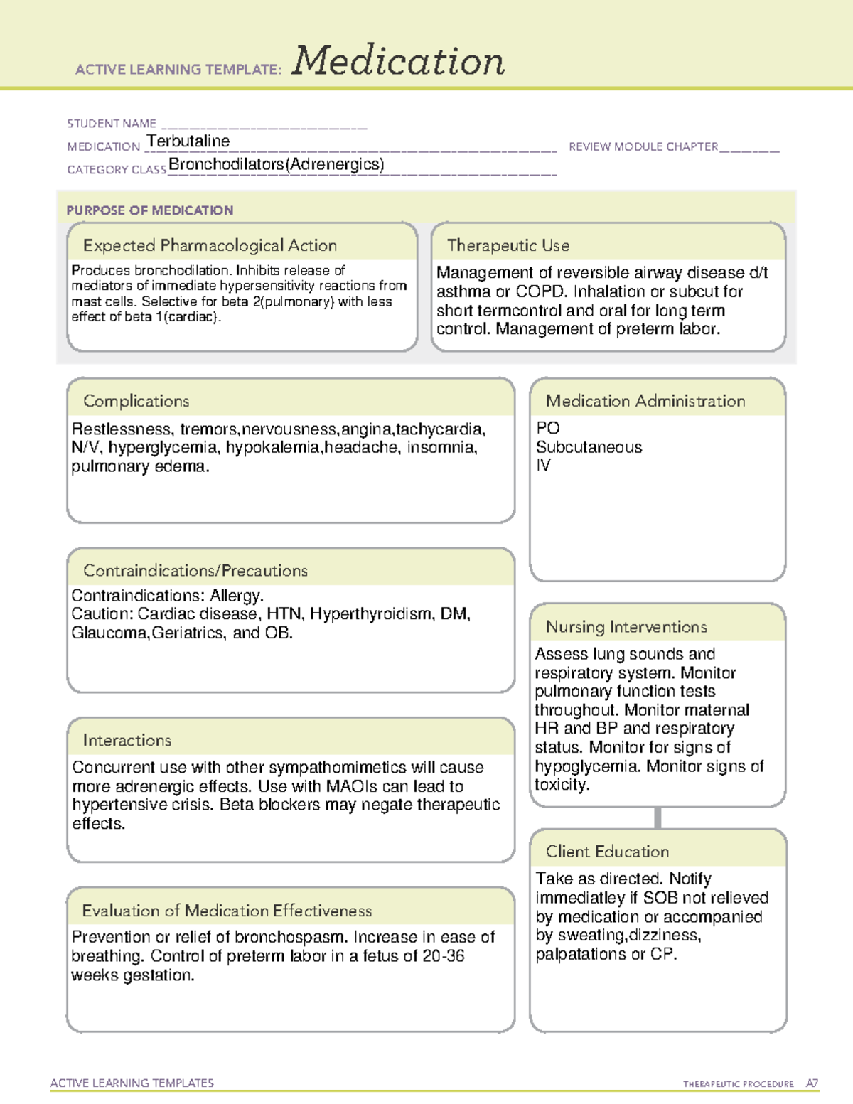 Terbutaline - You Will Be Asked To Make An Ask Binder For Pharm, Use 