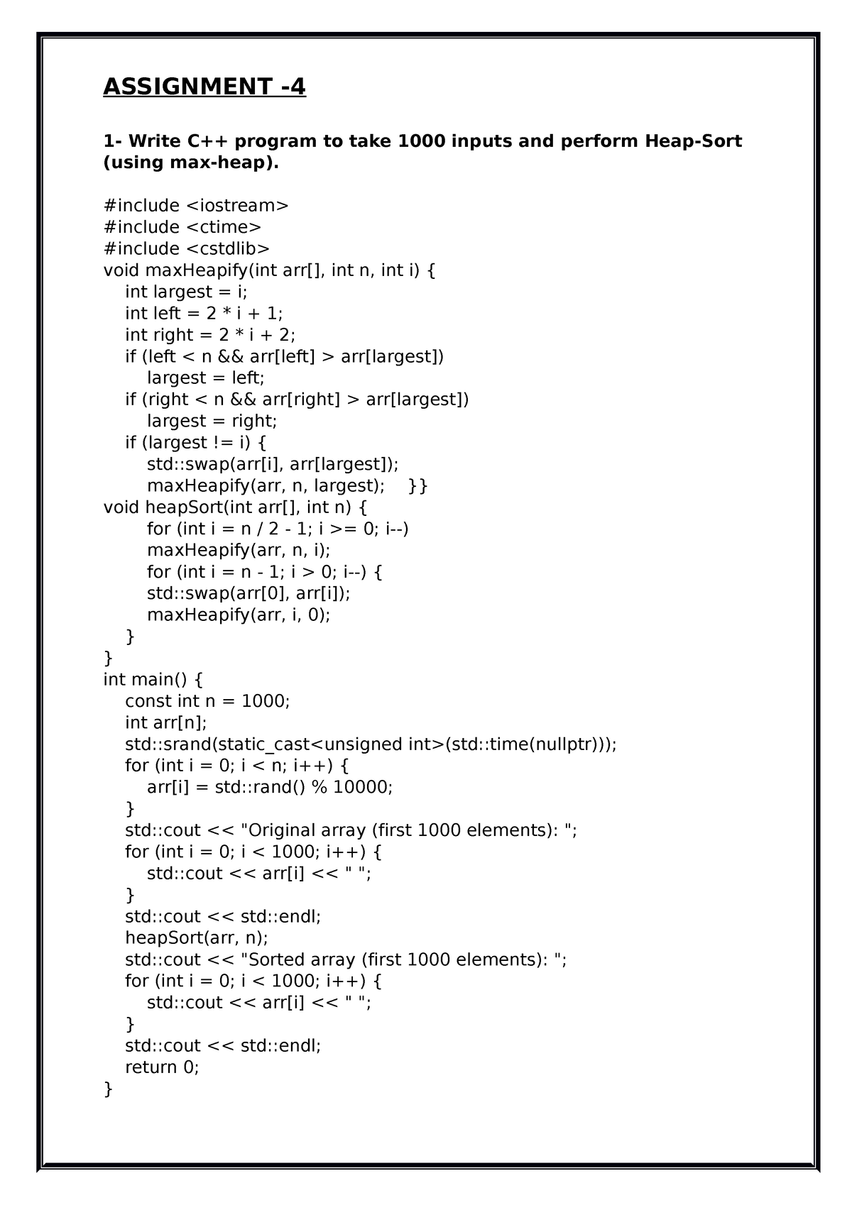 Data structure and algo - ASSIGNMENT - 1- Write C++ program to take ...