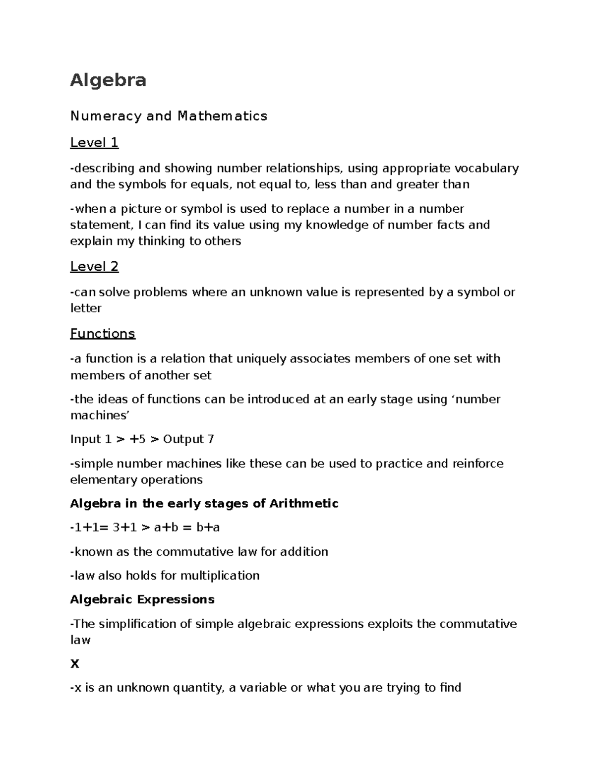 BA2 Algebra - BA2 Primary Education Lecture Notes Numeracy And ...