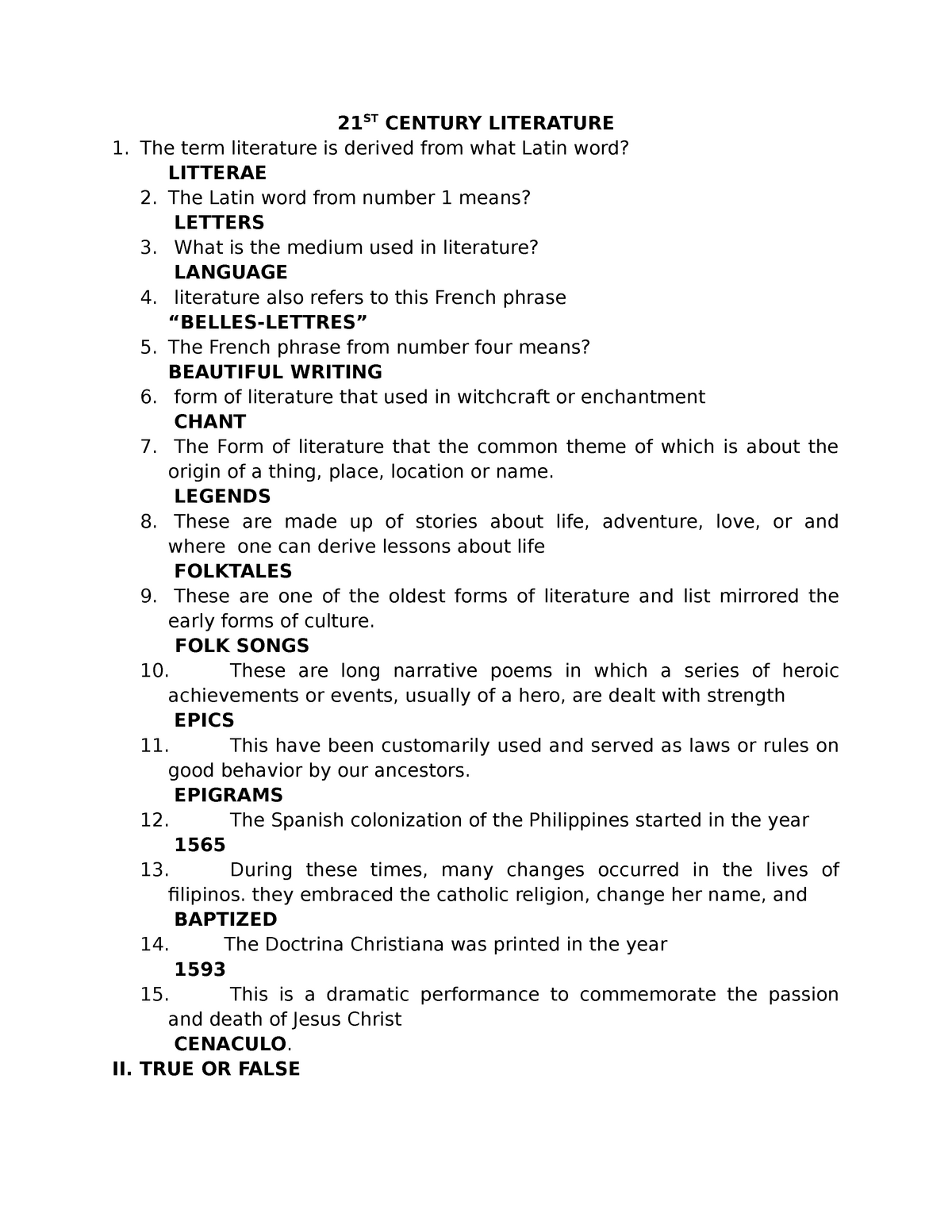 21st century literature reviewer with answer key