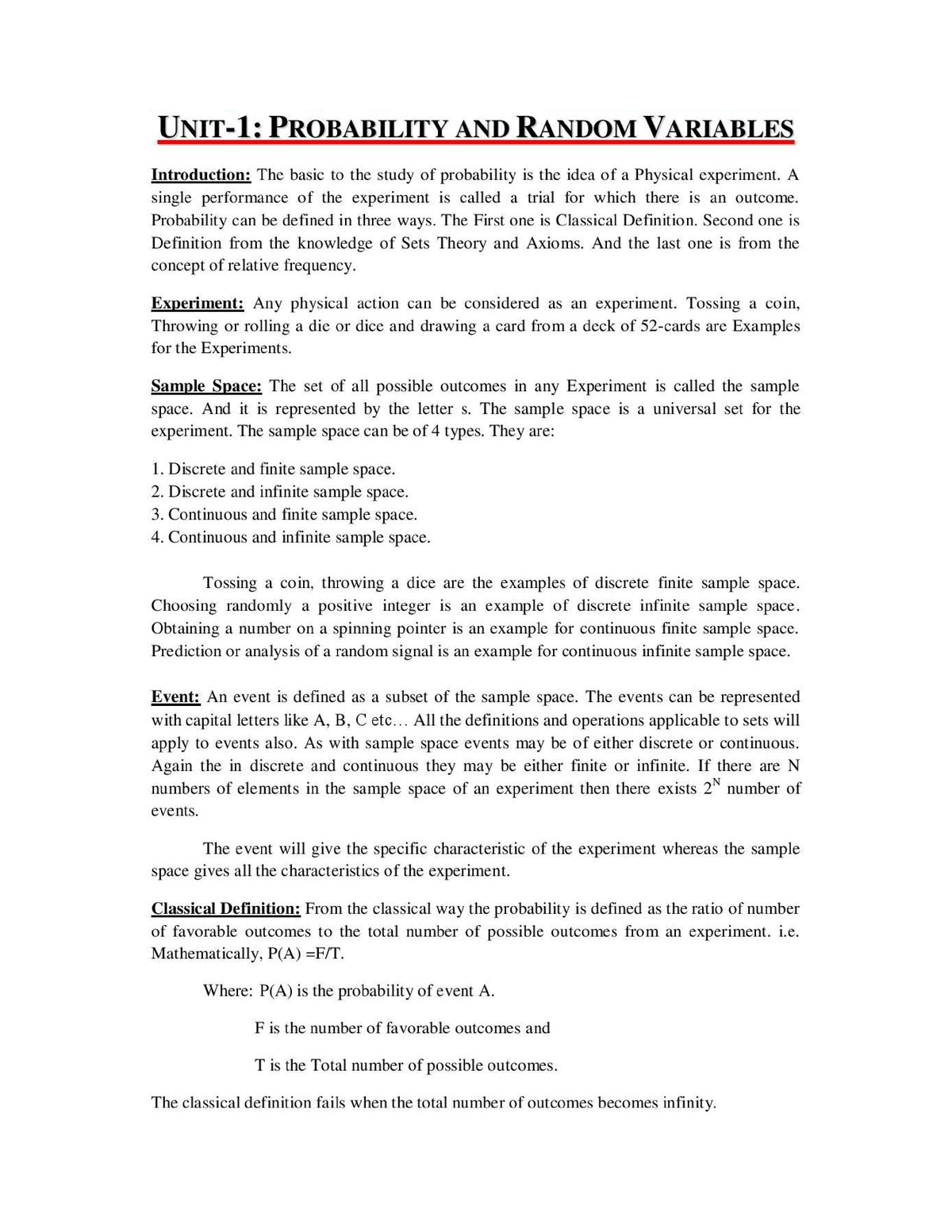 PTSP Material - Probability Theory And Stochastic Process - Studocu