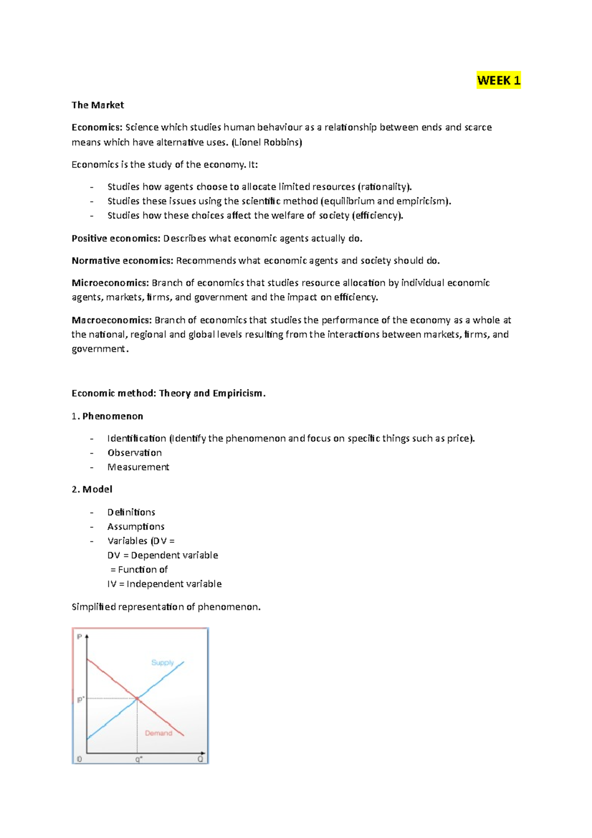 Business Statistics Notes - WEEK 1 The Market Economics: Science Which ...