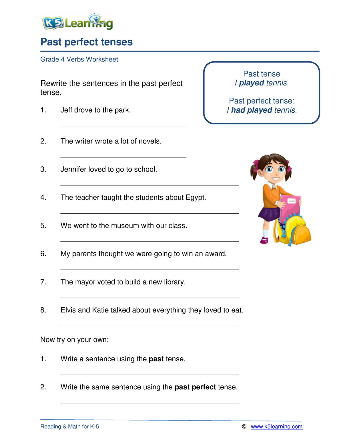 Grade 4 Past Perfect Tense B - Past Perfect Tenses Grade 4 Verbs ...