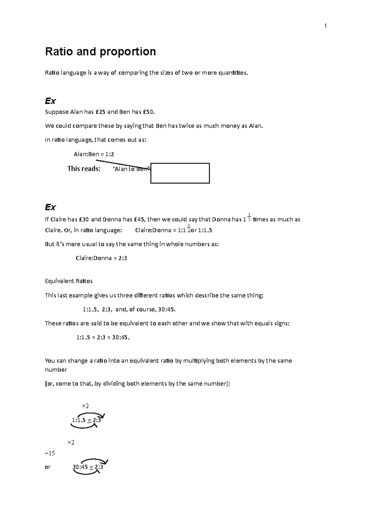 Explaining Ratio And Proportion Notes Week One - Ratio and proportion ...