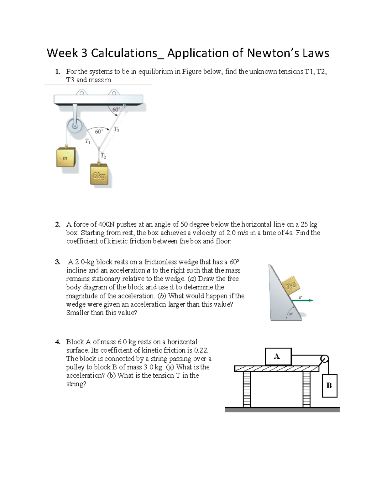 W3 Newton's Laws F20 - Weekly Assignment - Week 3 Calculations 