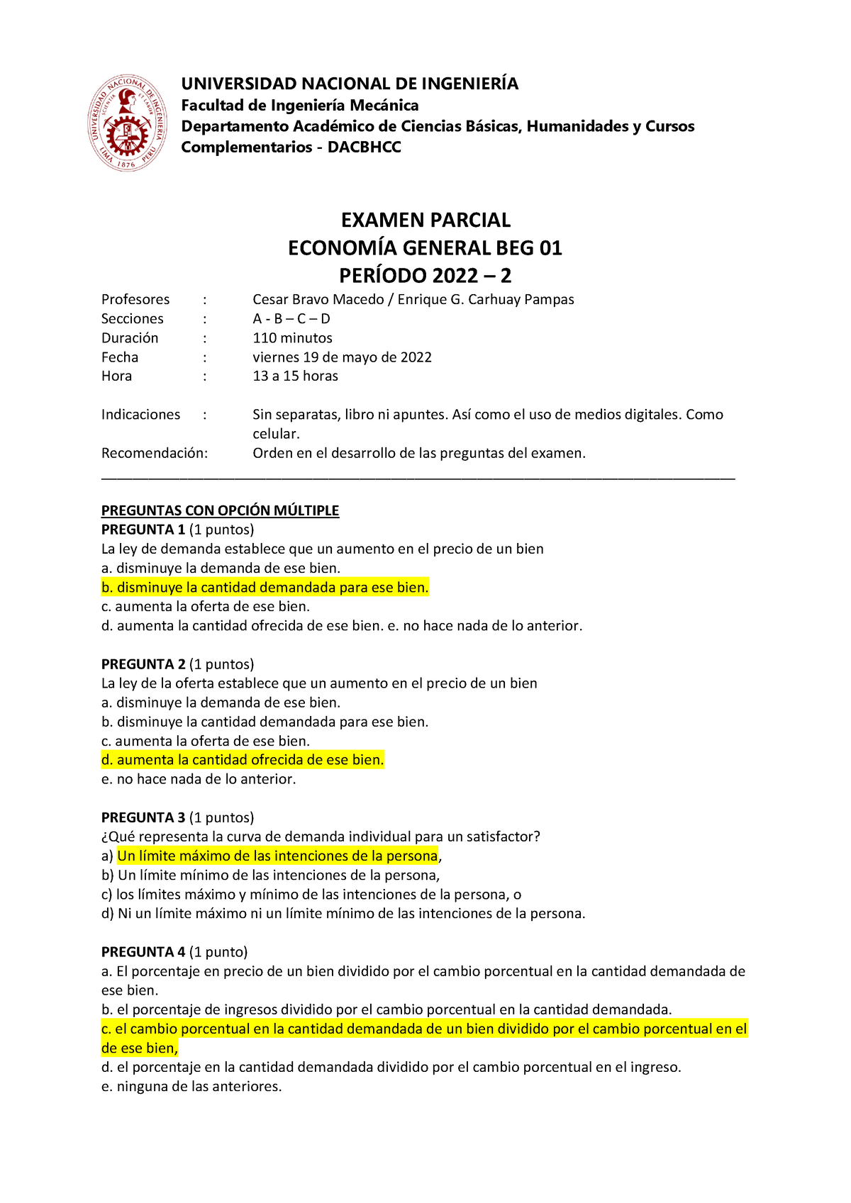 Examen Parcial-BEG01 - Solucionario - UNIVERSIDAD NACIONAL DE ...