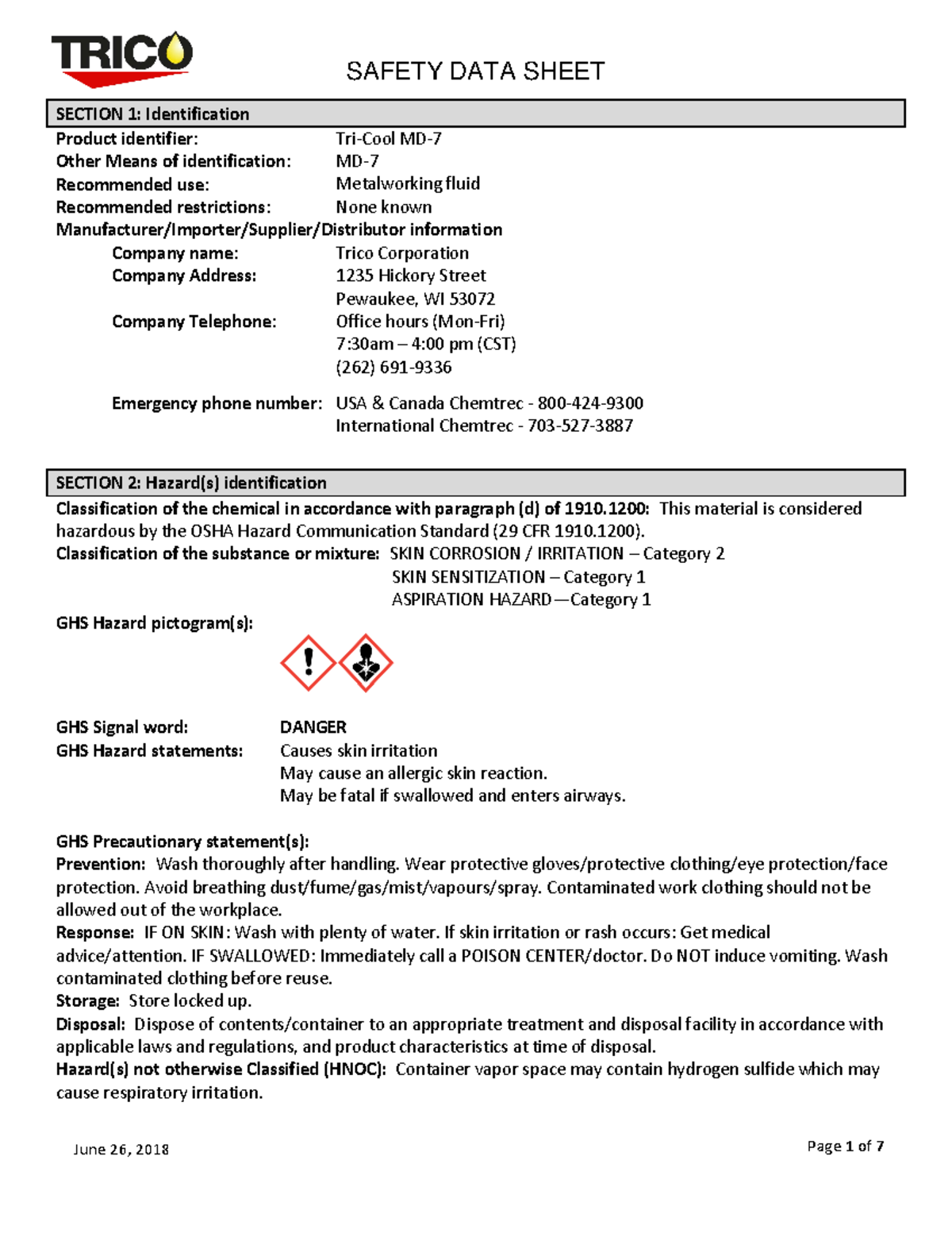 Tri-cool MD-7 - Hoja de seguridad nom 018 2015 pictogramas actualizados ...