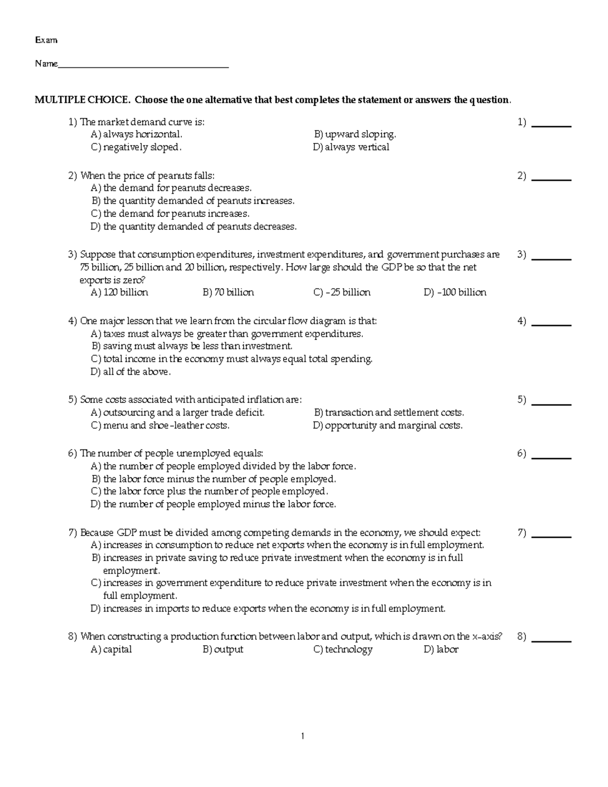 Macro Final - Exam prep - Exam Name ...