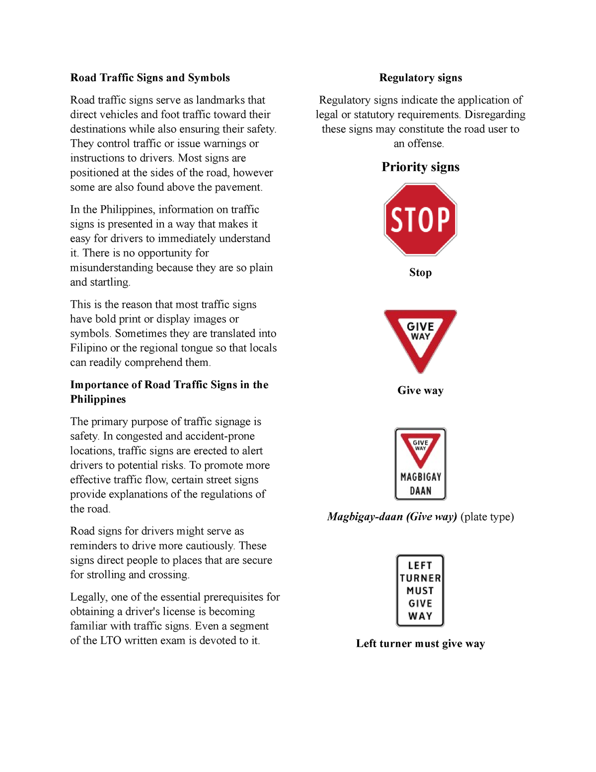 Road Traffic Signs and Symbols - They control traffic or issue warnings ...