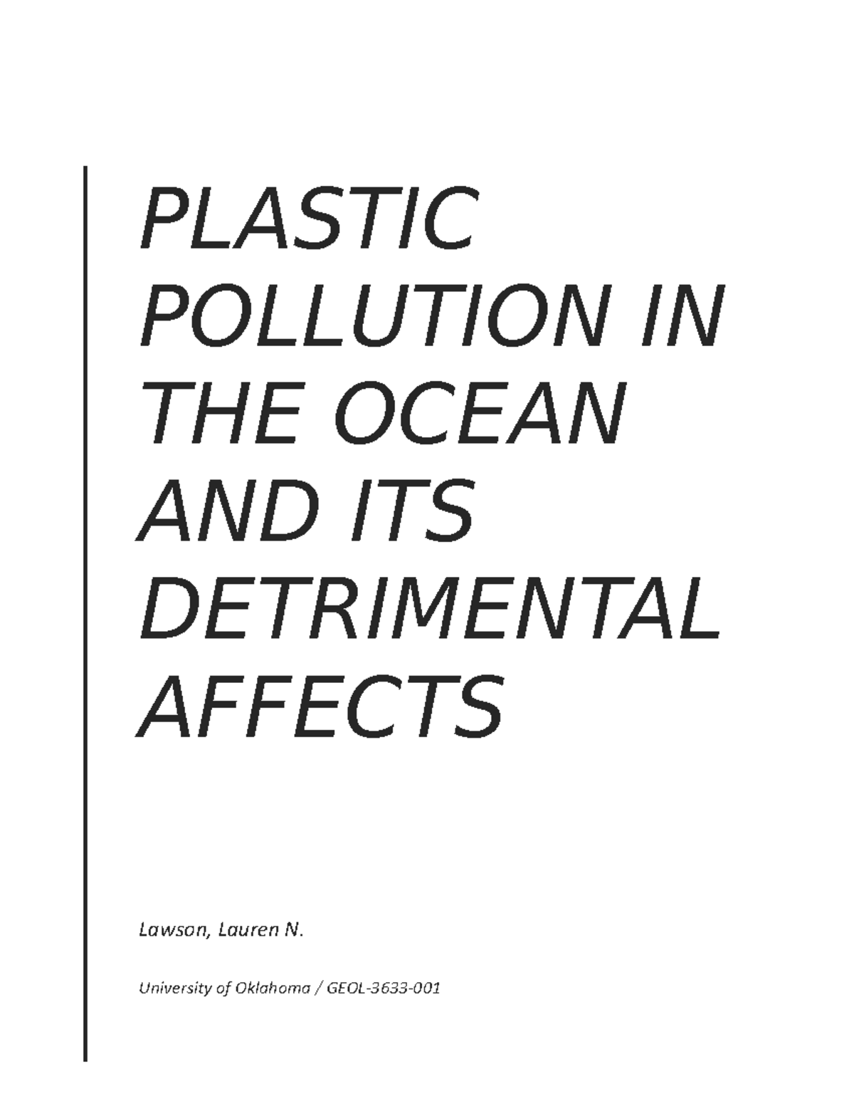 Plastic Pollution in the Ocean Studocu